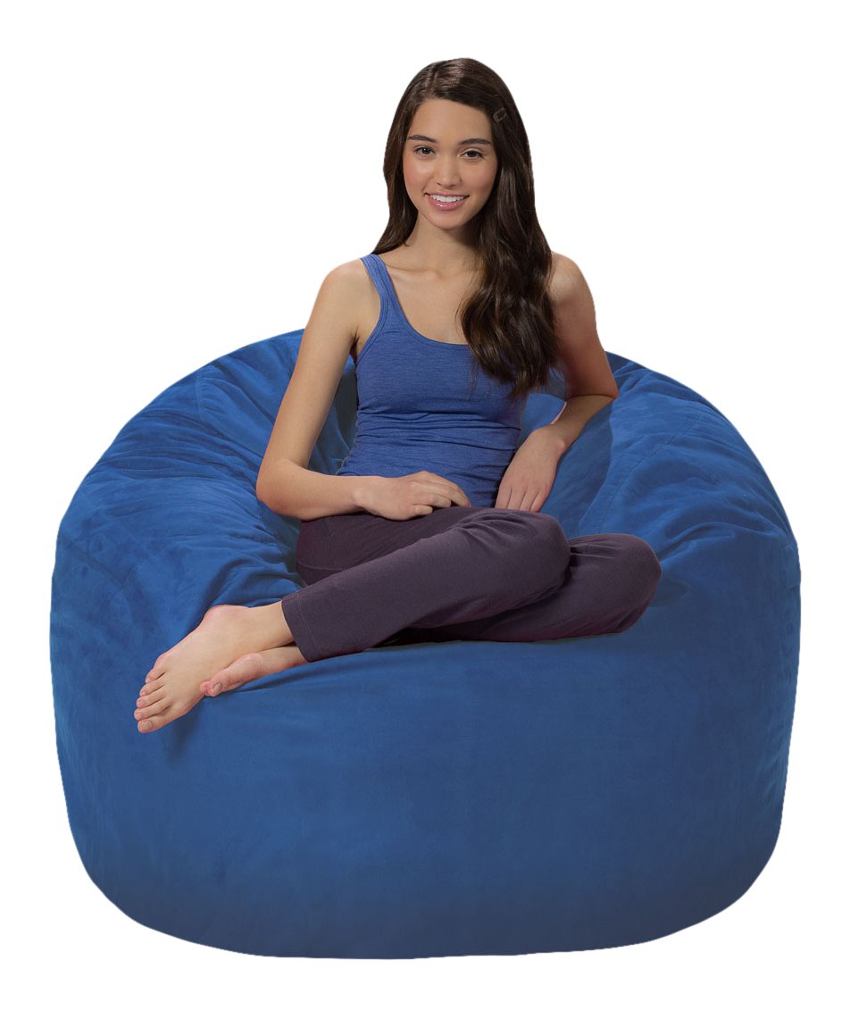 Premium 4ft Memory Foam Bean Bag Chair - Royal Blue Microsuede Cover - Ultra Comfortable Lounger for Gaming, Reading & Relaxation in Bedroom, Dorm or Living Room