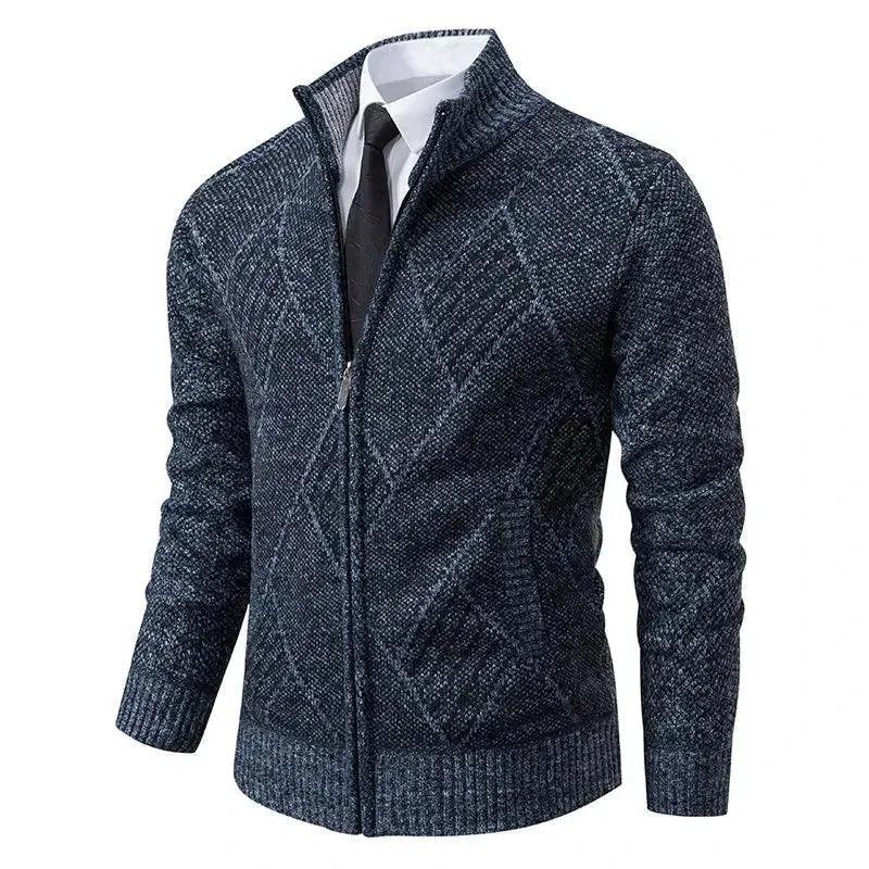 Stylish Geometric Print Men's Winter Cardigan Sweater - Cozy Knit Pullover for Casual Wear & Holiday Outfits