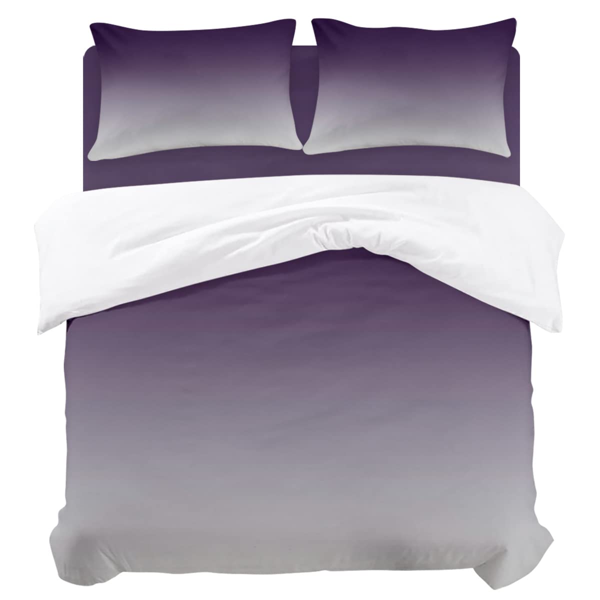 FAMILYDECOR Lightweight Microfiber Duvet Cover Set - Breathable King Size Comforter Cover for Kids, Teens & Adults - 4-Piece Ombre Purple Grey Gradient Bedding Set - Perfect for Bedrooms, Guest Rooms & Dorm Decor