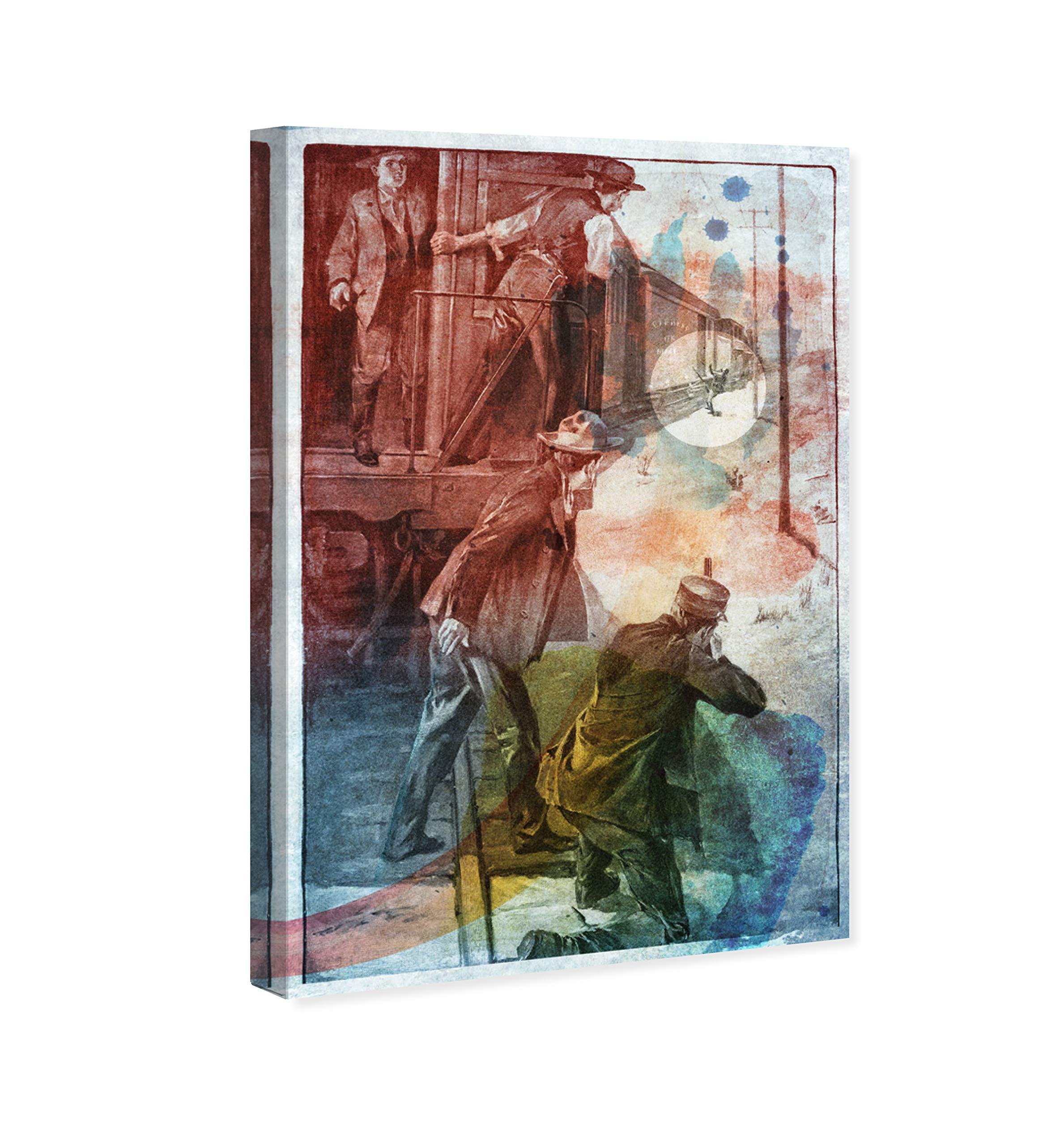Oliver Gal Artist Co. 'A Lone Train Robber' Western Movie Wall Art Canvas Print - 36x54 Inches Red & Blue Home Decor - Perfect for Living Room, Bedroom or Office Western Theme Decor