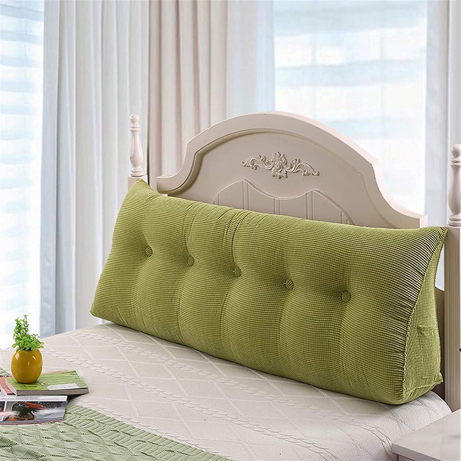 Large Triangular Headboard Pillow - Corduroy Wedge Cushion for Sofa, Bed & Reading - Lumbar Back Support Pillow (Green, 39