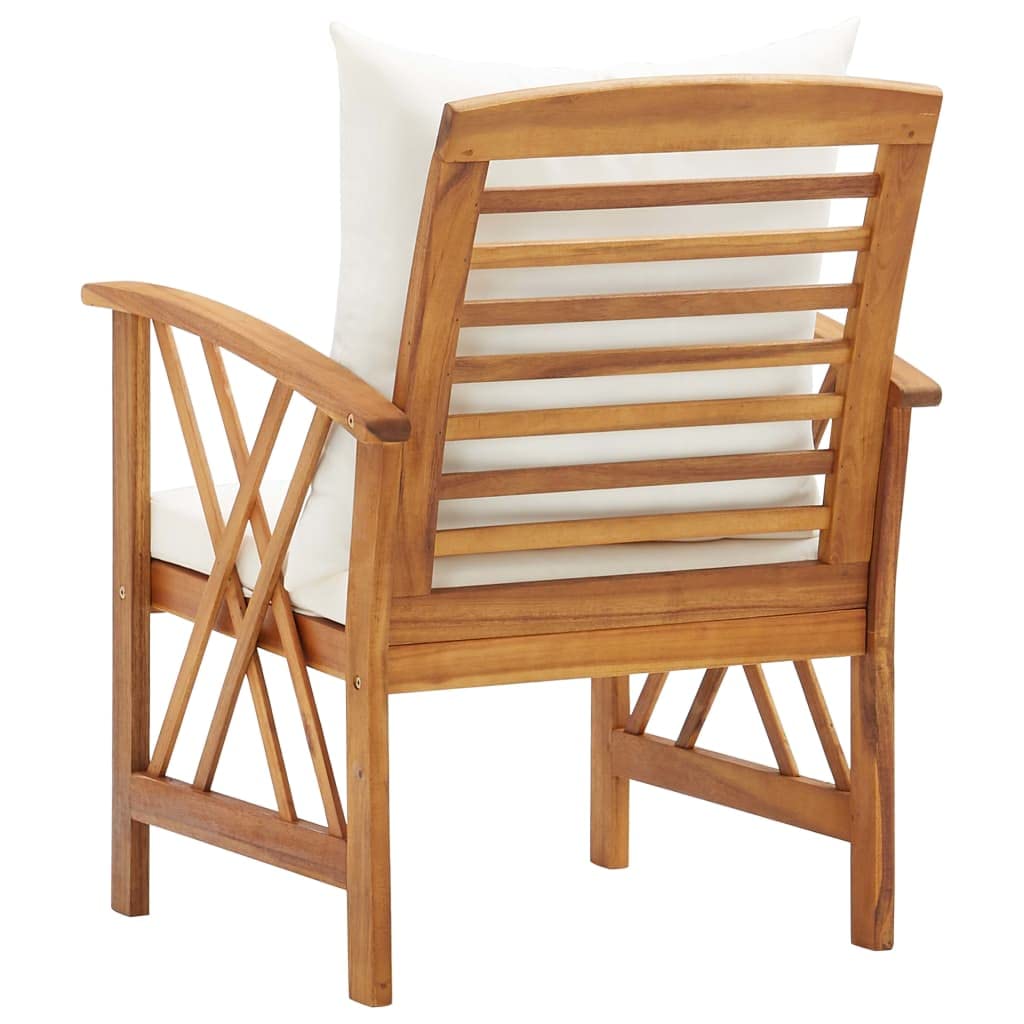 vidaXL 2-Piece Acacia Wood Patio Dining Chairs with Cream White Cushions - Outdoor Garden Seating for Patio, Terrace, Deck, Backyard - 23.2