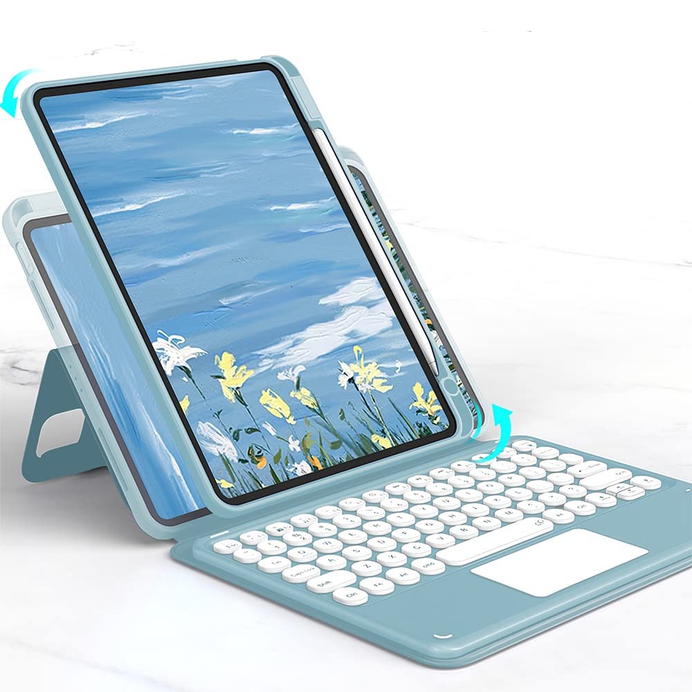 Magnetic Keyboard Case for iPad Air 5th/4th Gen & iPad Pro 11-inch - Detachable Bluetooth Touchpad Keyboard with Clear Back Cover (Black Round Key) | Perfect for Work, Study & Travel