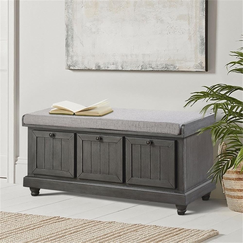 Modern Dark Gray Wood Storage Bench - Lexicon Carell Contemporary Furniture for Entryway, Bedroom & Living Room Organization
