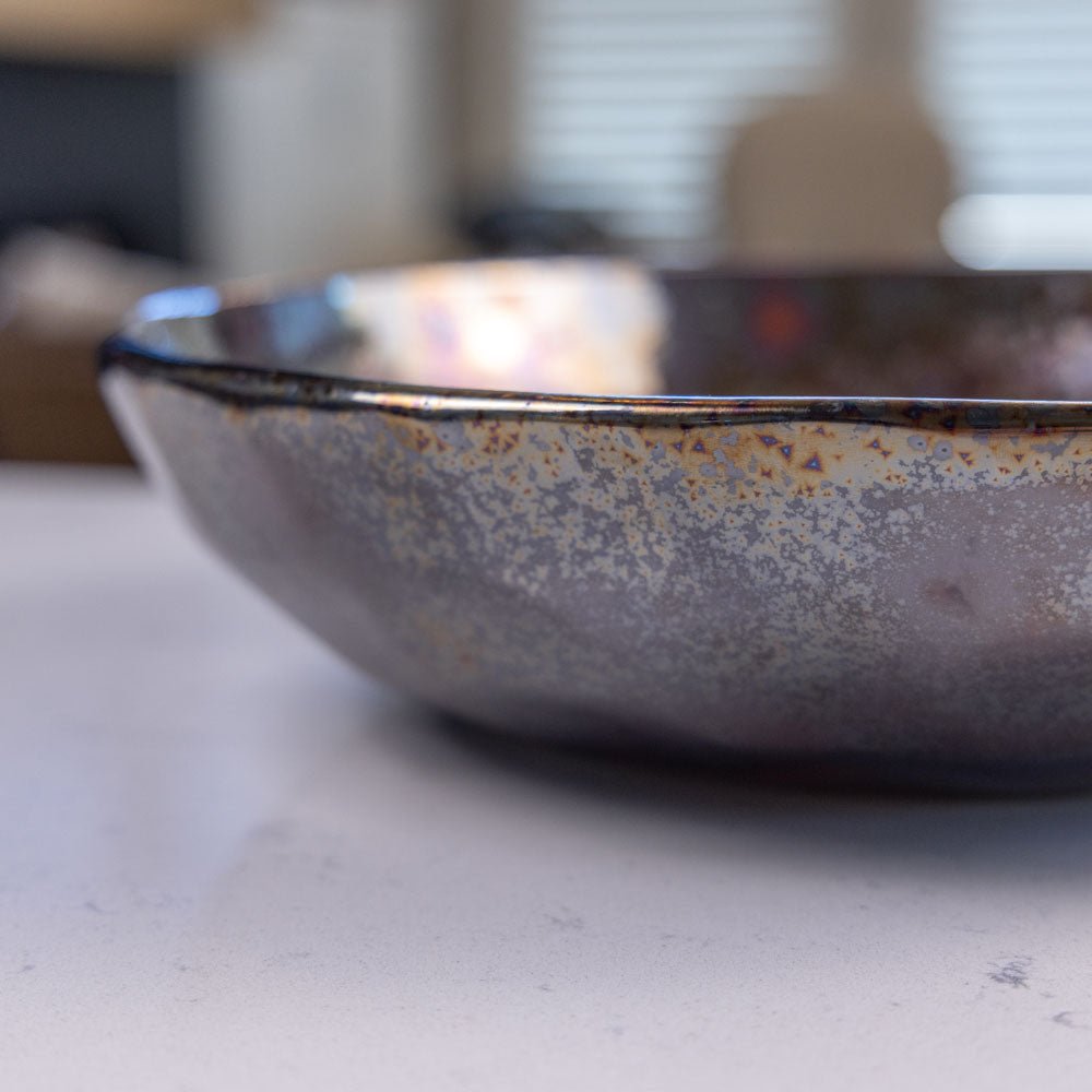 XXL Stoneware Decorative Serving Bowl - Crystallized Cosmos Design in Metallic Bronze - Perfect for Holiday Entertaining, Wedding Centerpieces & Home Décor