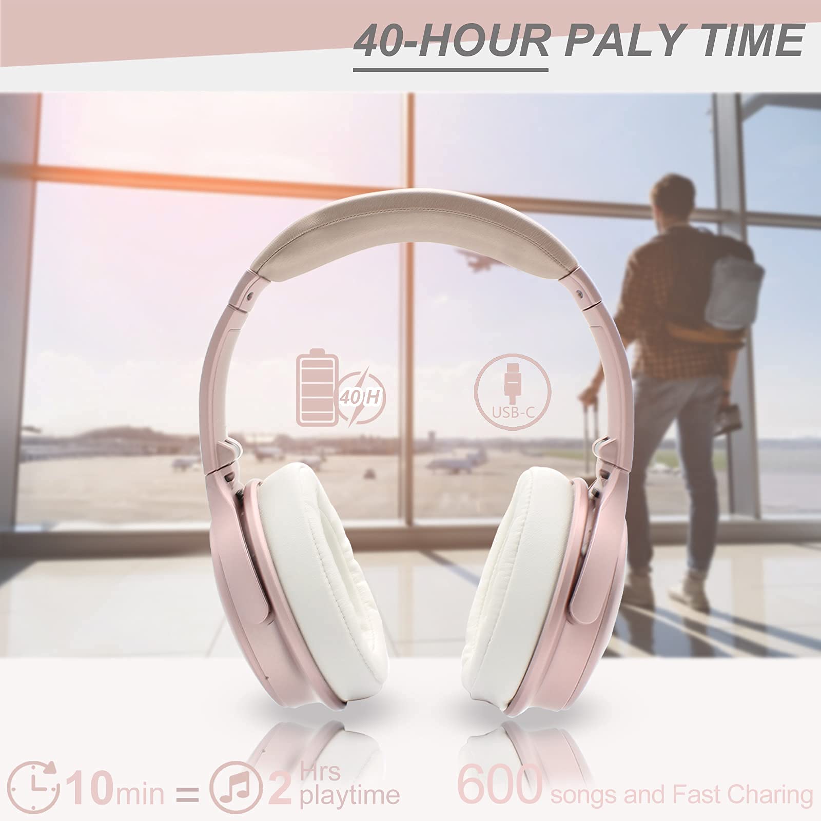 INFURTURE CH1 Kids Headphones with Microphone - Pink Bluetooth Headphones with Active Noise Cancelling for School, Travel & Gaming | Safe Volume Limit for Children