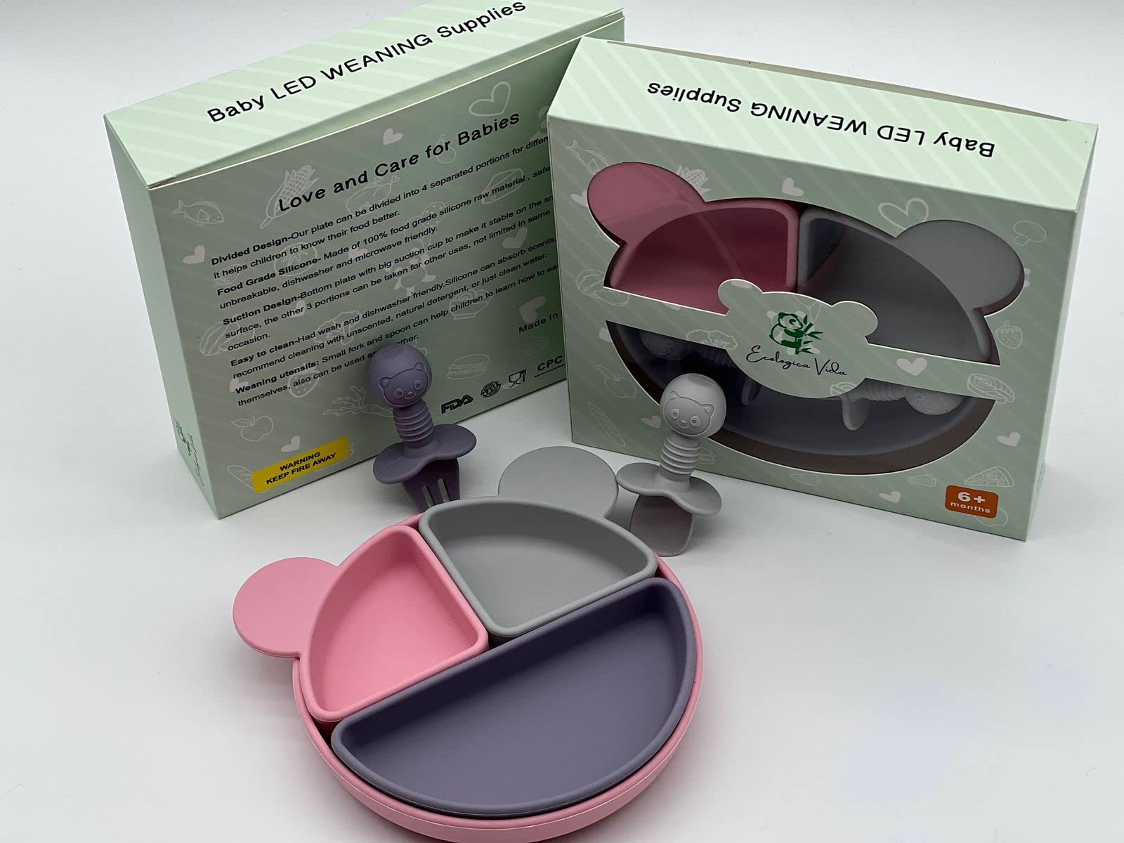 MIX COLOR SILICON BABY FEEDING SET - Baby Led Weaning Supplies, Toddler Eating Utensils, Soft Spoon & Bowl for Infants (Pink Grey Purple) - Perfect for Home, Travel & Daycare
