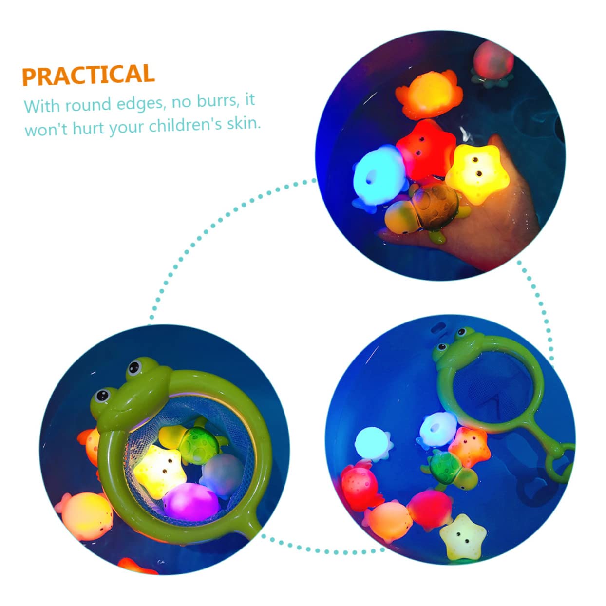 FAVOMOTO 4-Piece Fishing Net Bath Toy Set - Durable Plastic Kids Shower Toys for Bathtub Fun, Pool Play & Outdoor Water Activities