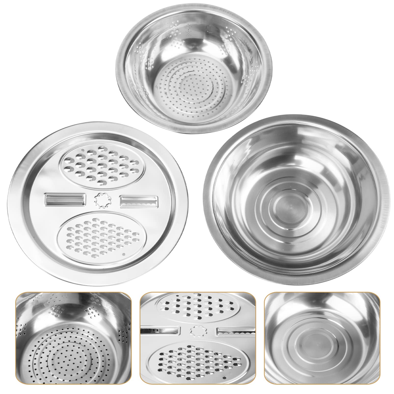 Premium Stainless Steel Salad Grater & Colander Set - Multi-Functional Vegetable Cutter, Rice Washing Basket, Drain Bowl for Kitchen - Perfect for Meal Prep, Pasta Draining & Salad Making (Over Sink Design)