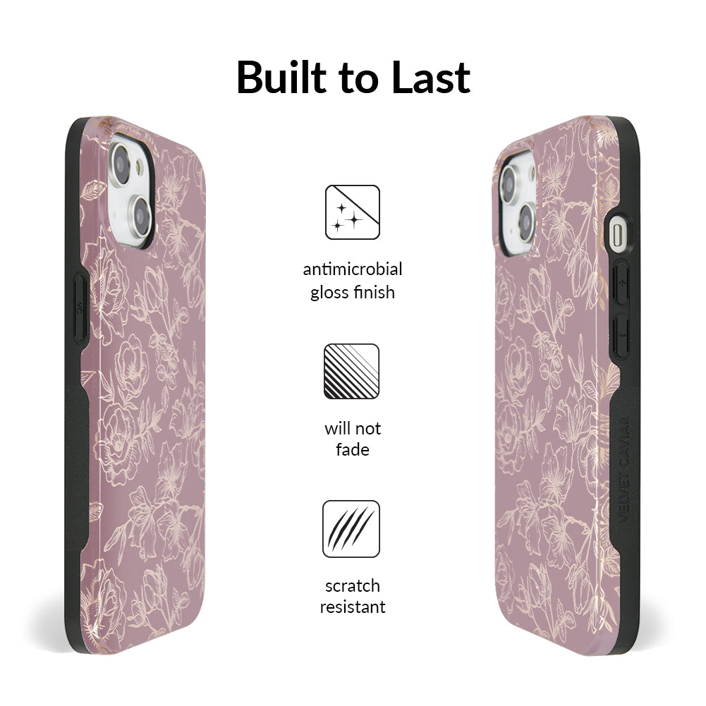 Dusty Rose Chrome Floral iPhone Case - Elegant Protective Cover for iPhone 13/14/15 Pro Max - Perfect for Everyday Use, Travel & Gift Giving