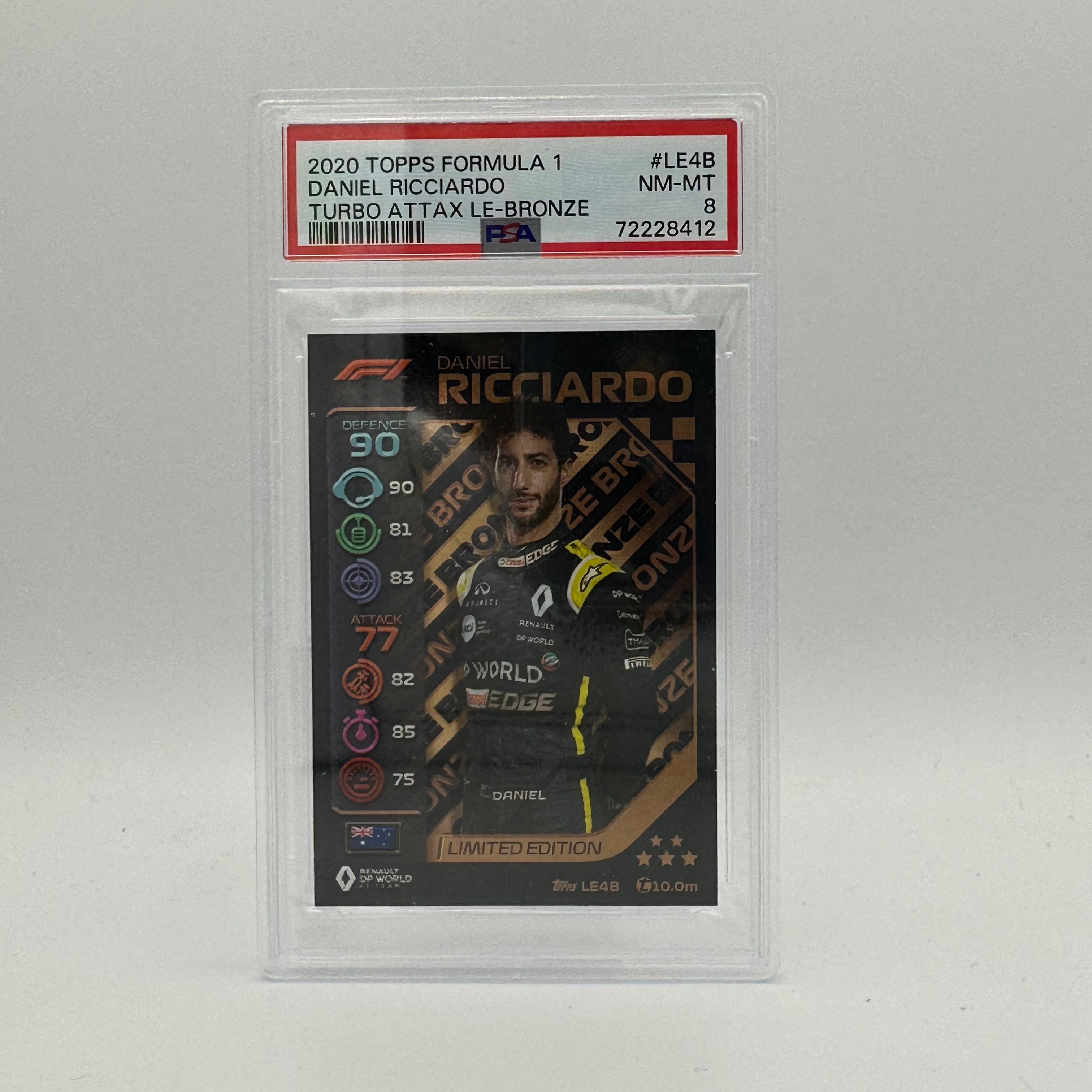 PSA 8 Graded Daniel Ricciardo #LE4B Limited Edition Bronze Trading Card - Perfect for F1 Collectors, Sports Memorabilia Displays & Investment Collections