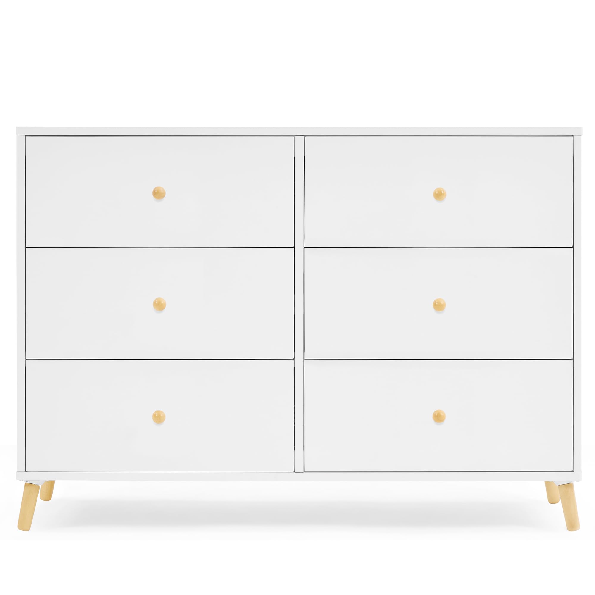 Delta Children Essex 6-Drawer Dresser in Bianca White/Natural - Perfect for Nursery, Bedroom & Kids Room Organization