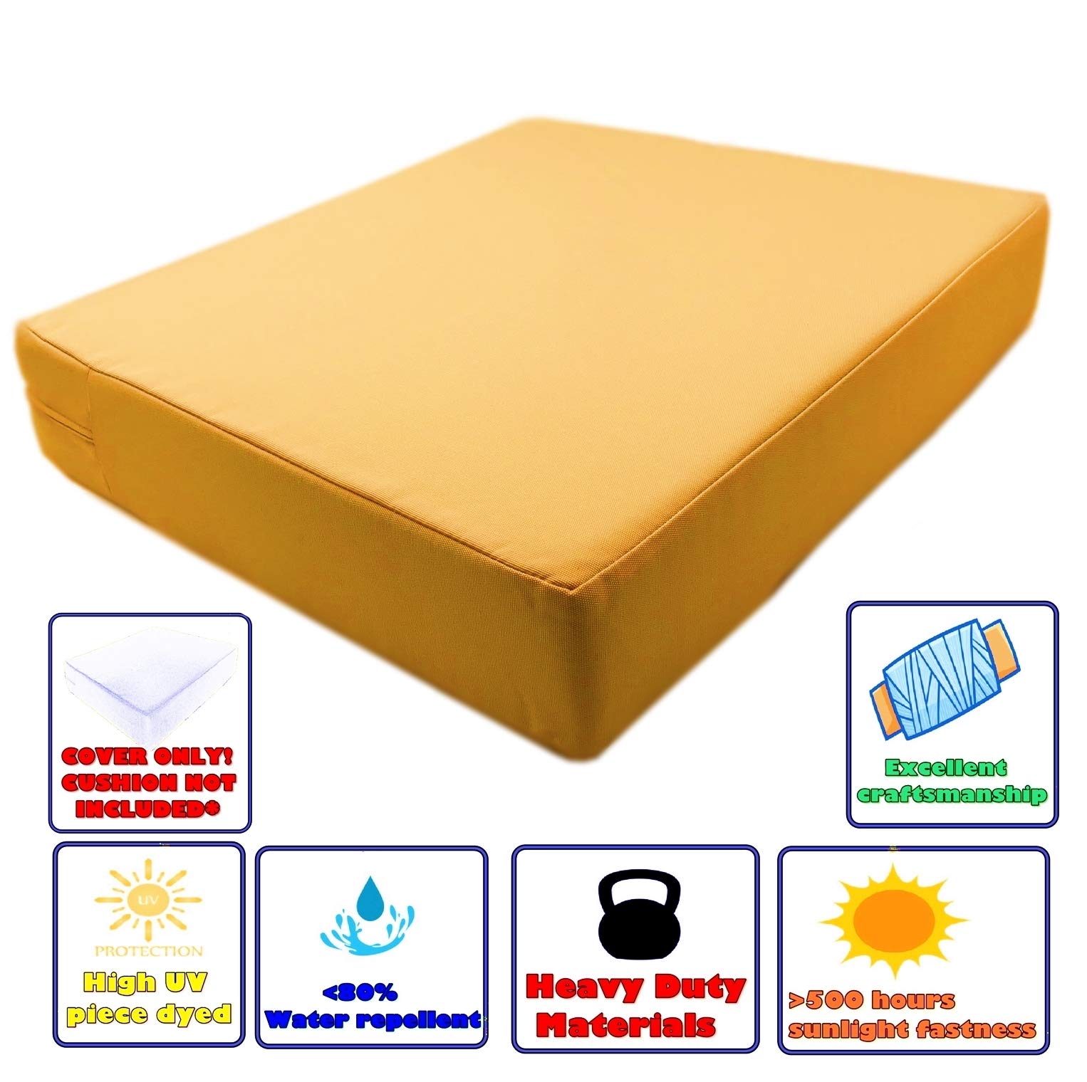 Waterproof UV-Resistant Patio Chair Cushion Covers - Sunflower Yellow 20x18x4 Inches (Set of 2) - Indoor & Outdoor Use for Garden, Poolside, Deck, and Balcony Furniture