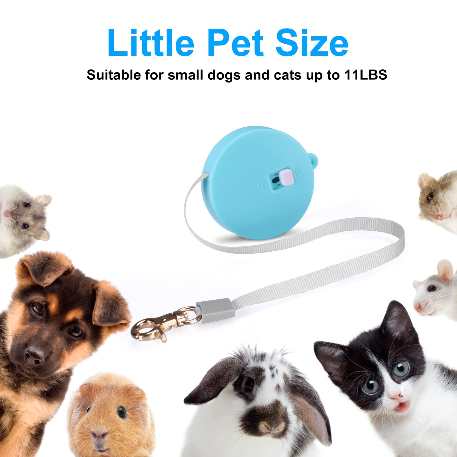 Retractable Dog Leash for Small Dogs & Cats up to 11lbs - 6.5ft Anti-Pull Nylon Tape Leash with Wrist Strap & One-Hand Brake - Hands Free, Portable Walking Leash for Puppies & Kittens (Blue Round) - Perfect for Daily Walks, Jogging & Outdoor Adventures