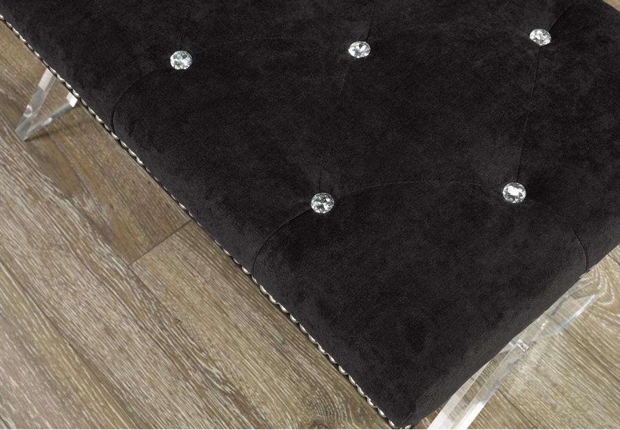 Modern Accent Bench with X-Style Acrylic Legs & Button/Crystal Inlays - Perfect for Entryway, Bedroom or Living Room Seating Decor