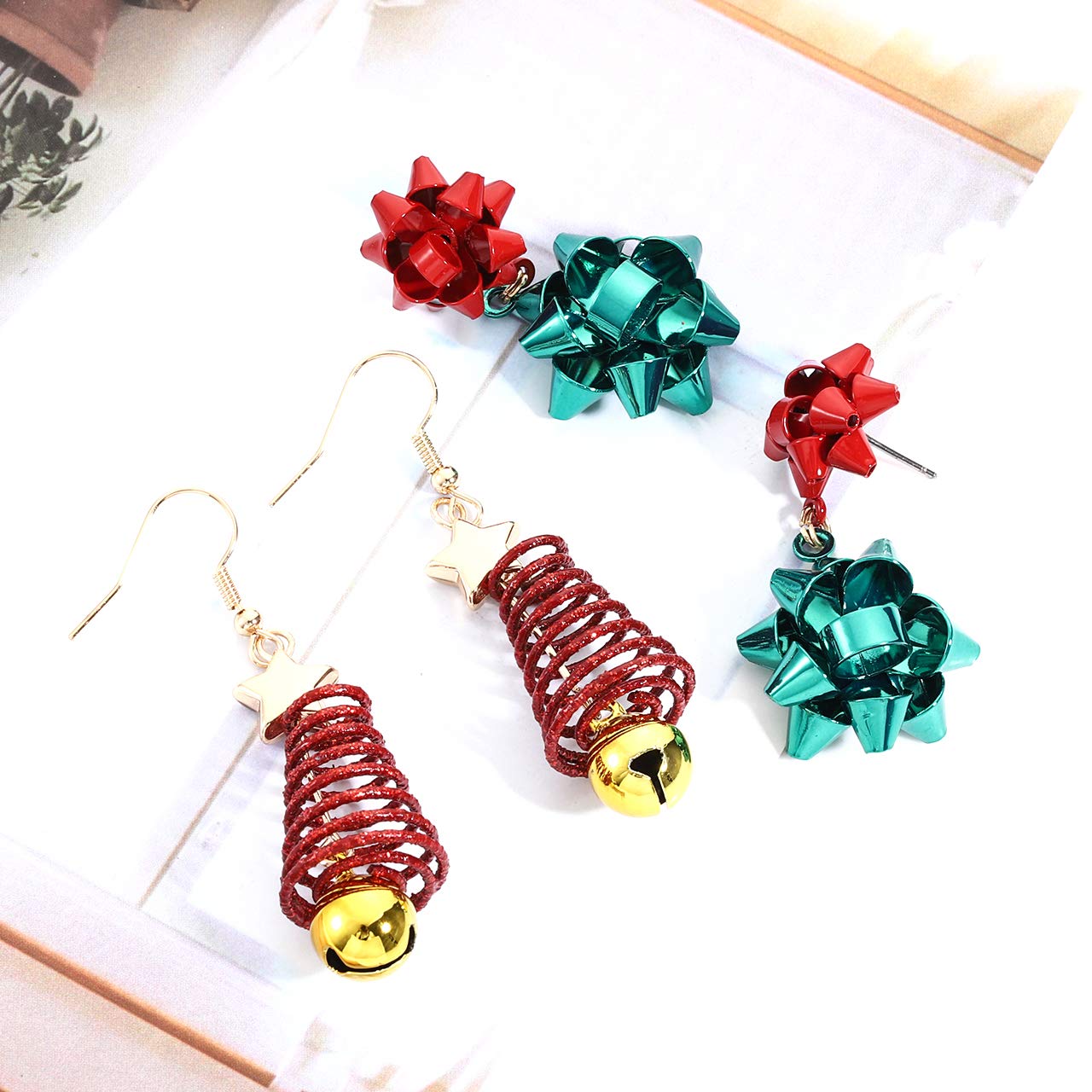 6 Pairs Christmas Earrings for Women - Festive Holiday Xmas Bow & Glitter Light Bulb Dangle Earrings, Hypoallergenic Stud Earrings - Perfect for Christmas Parties, Gift Giving & Holiday Celebrations