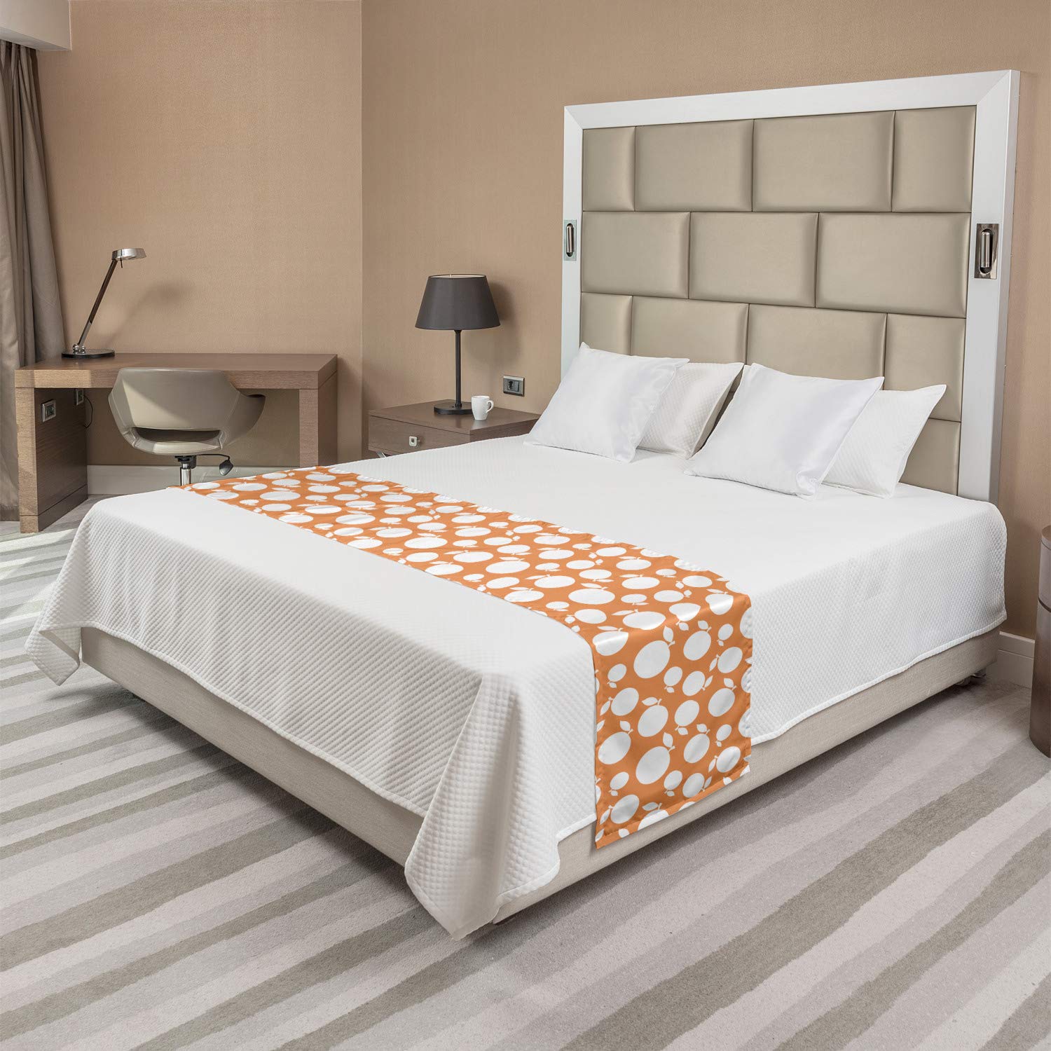 Ambesonne Peach Bed Runner - Decorative Scarf for Hotels & Homes - Pale Orange & White - Perfect for Guestrooms & Bedrooms