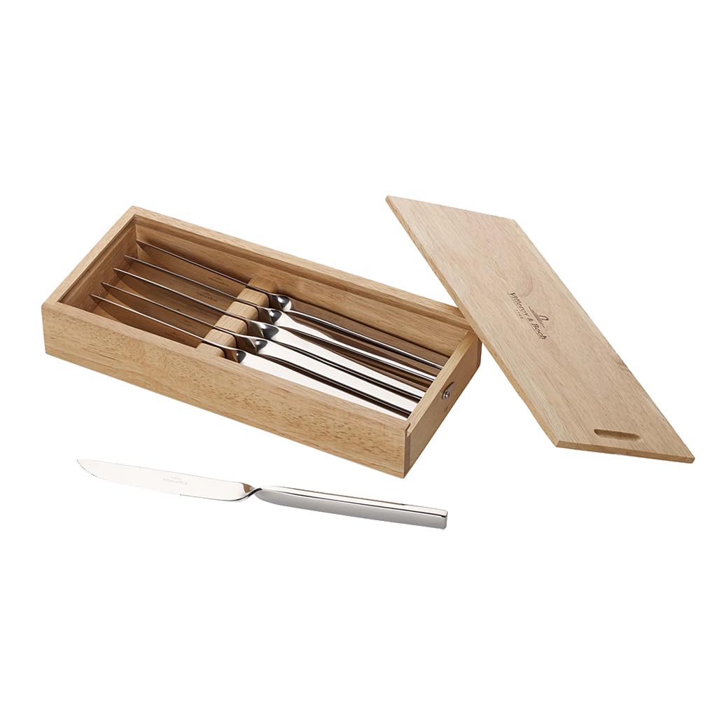 Villeroy & Boch NewWave Premium Stainless Steel Steak Knives Set - 6 Piece Fine Dining Cutlery for Steakhouse, BBQ & Home Entertaining