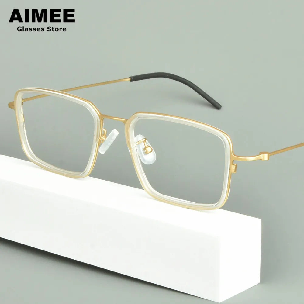 Aimee Unisex Full Rim Square Titanium Acetate Eyeglasses Frame 14501 - Lightweight & Durable for Work, Reading & Fashion | Trendy Square Glasses for Men & Women