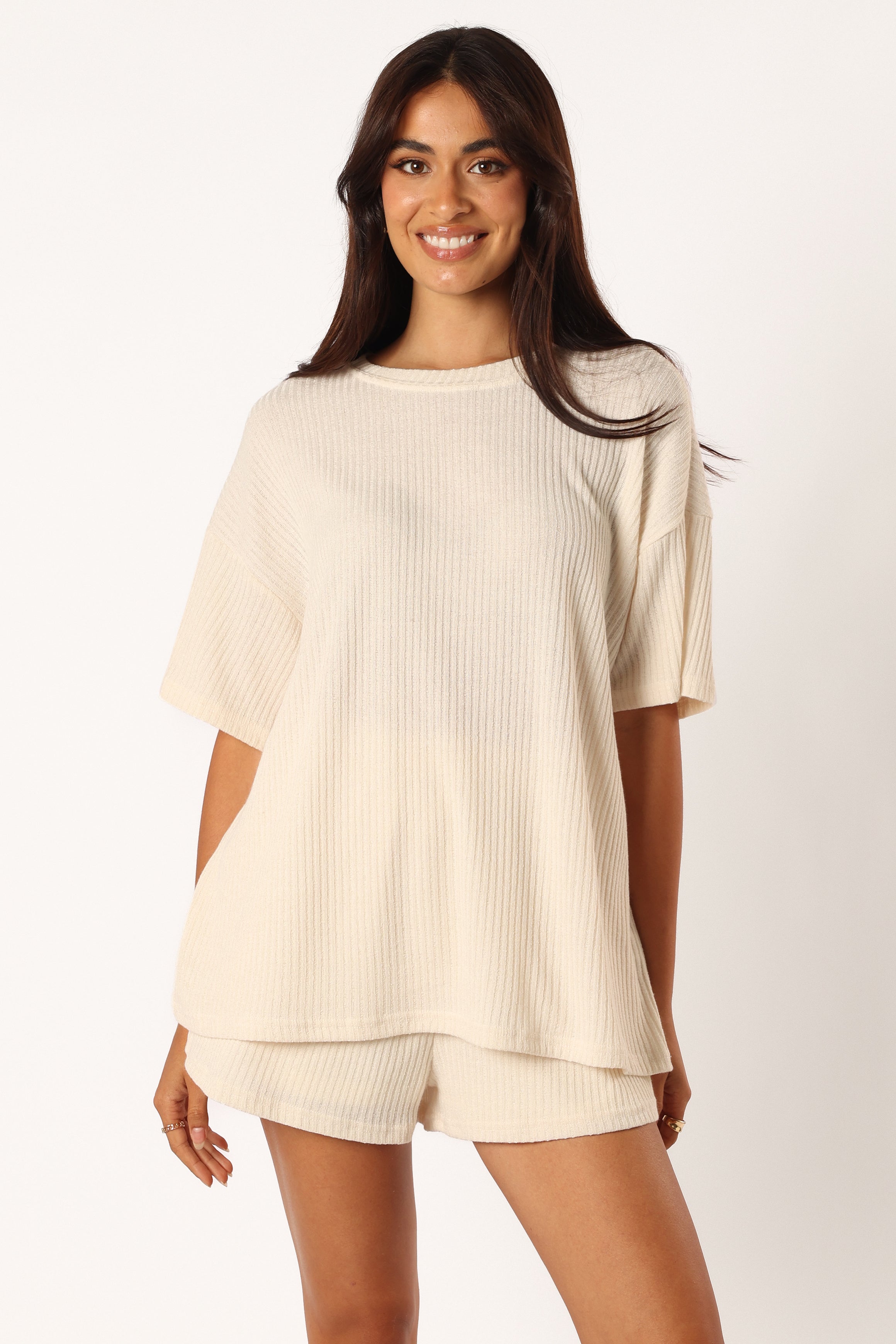 Granger Knit Short Set for Women - Soft & Comfortable Summer Lounge Outfit in Cream | Perfect for Home, Vacation & Casual Wear