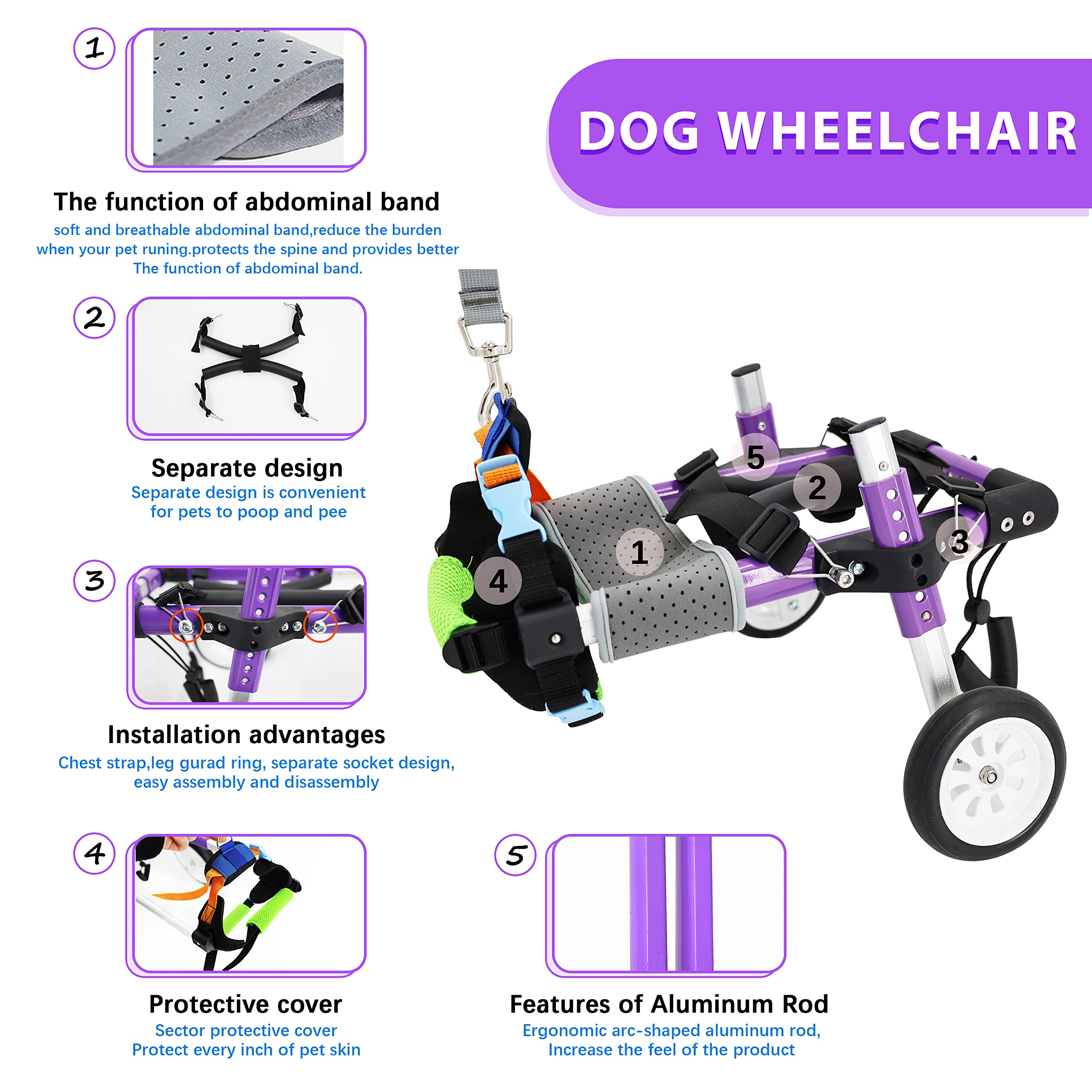 Adjustable Dog Wheelchair for Back Legs - Pet Mobility Aid for Small to Medium Dogs with Disabled Hind Legs (XS-B) - Perfect for Rehabilitation, Injury Recovery & Daily Mobility Support