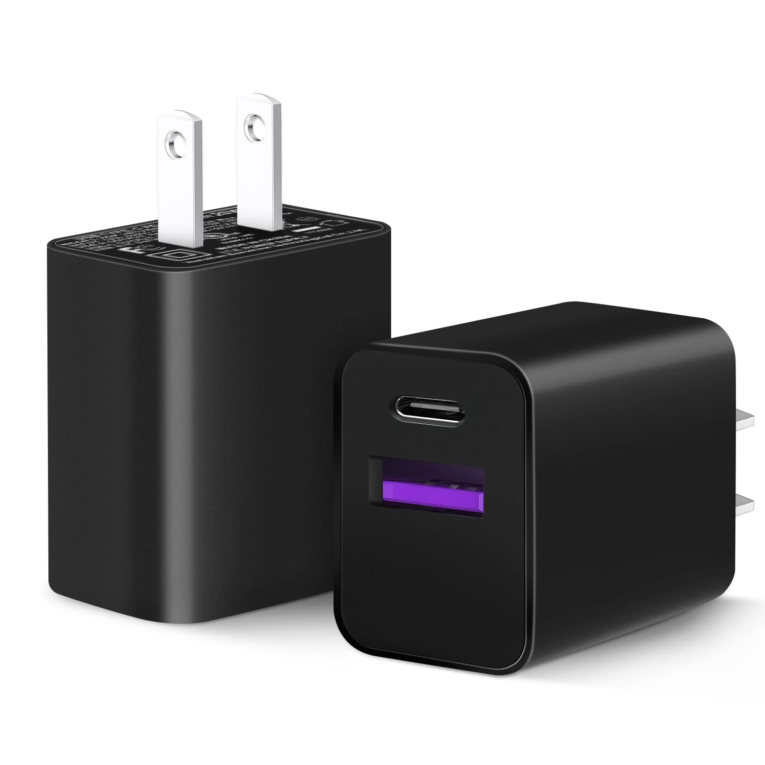20W Dual Port USB C Fast Charger Block - PD Charging Cube for iPhone 14/13/12 Pro Max, Apple Watch 8/7, AirPods | 2-Pack Black Wall Charger | Perfect for Home, Office & Travel Charging