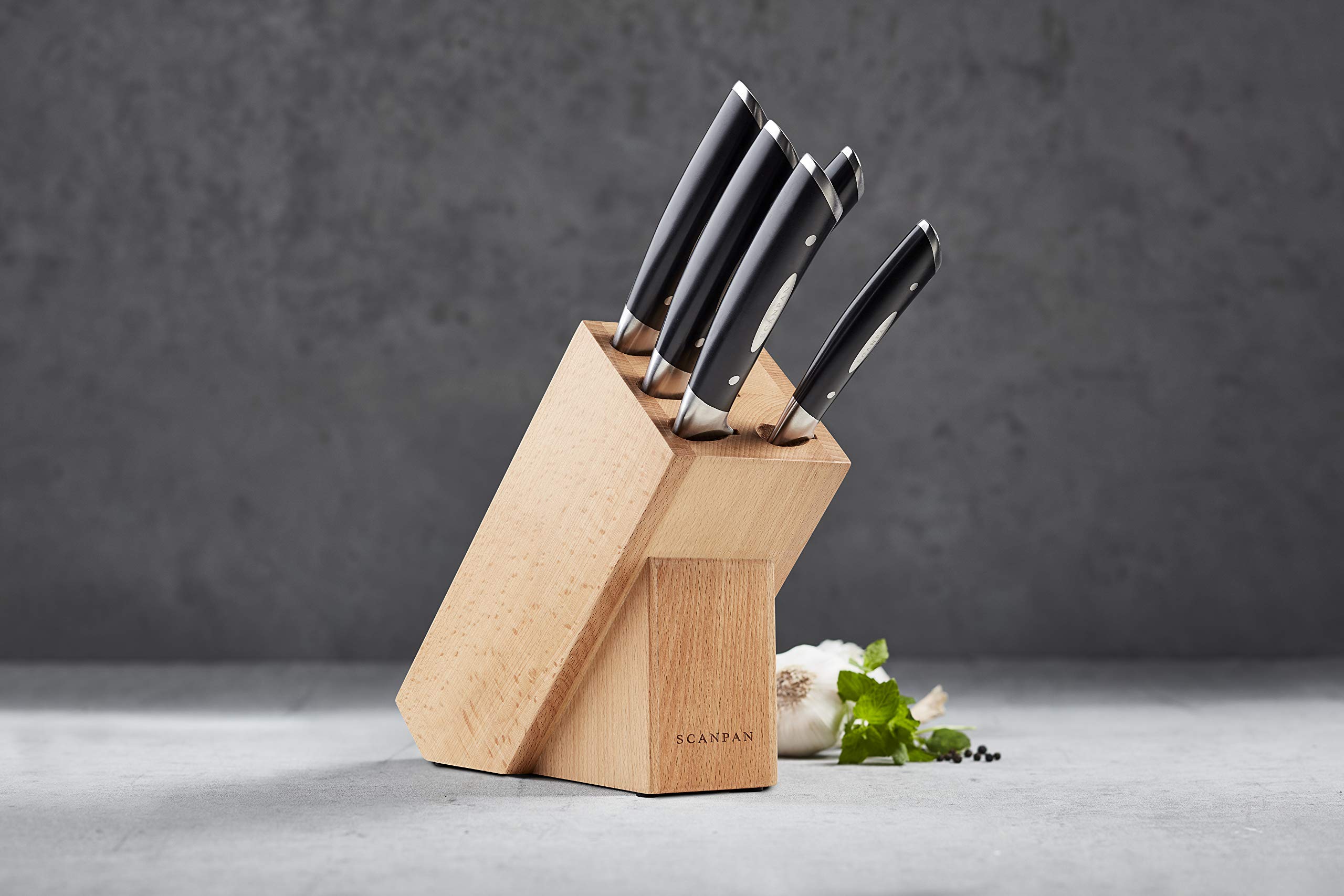 Scanpan 6-Piece Classic Block Cutlery Set with Bamboo Stand - High-Quality Kitchen Knives for Professional Chefs & Home Cooking | Perfect for Meat Cutting, Vegetable Chopping & Food Preparation