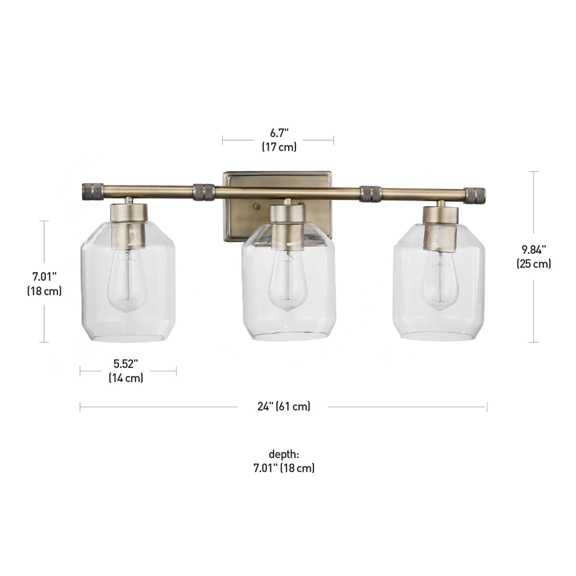 Globe Electric 60495 Middleton 5-Piece Bathroom Set - Brass Finish Vanity Light with Clear Glass Shades, Towel Bar, Toilet Paper Holder, Towel Ring & Robe Hook | Modern Bathroom Decor for Home & Hotel Use