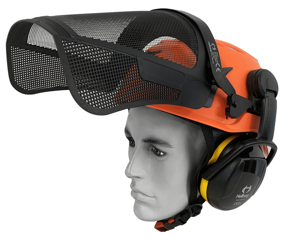 Armour Climbing Helmet with Hellberg Earmuff, Carrier & Mesh Visor Kit - EN12492 Certified for Rock Climbing, Construction & Industrial Safety