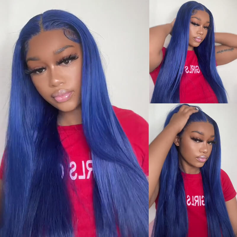 Flawless Blue Eullair Navy Blue Body Wave Straight Curly Human Hair Lace Front Wig | TikTok Saebunny Recommended | Perfect for Cosplay, Parties & Daily Wear