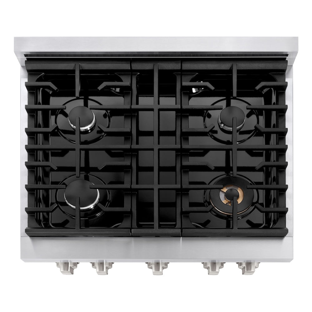 ZLINE 30-inch 4.2 cu.ft Stainless Steel Gas Range with 4 Burner Cooktop & Convection Oven - Black Matte Door (SGR BLM 30) - Perfect for Modern Kitchens, Home Chefs & Professional Cooking