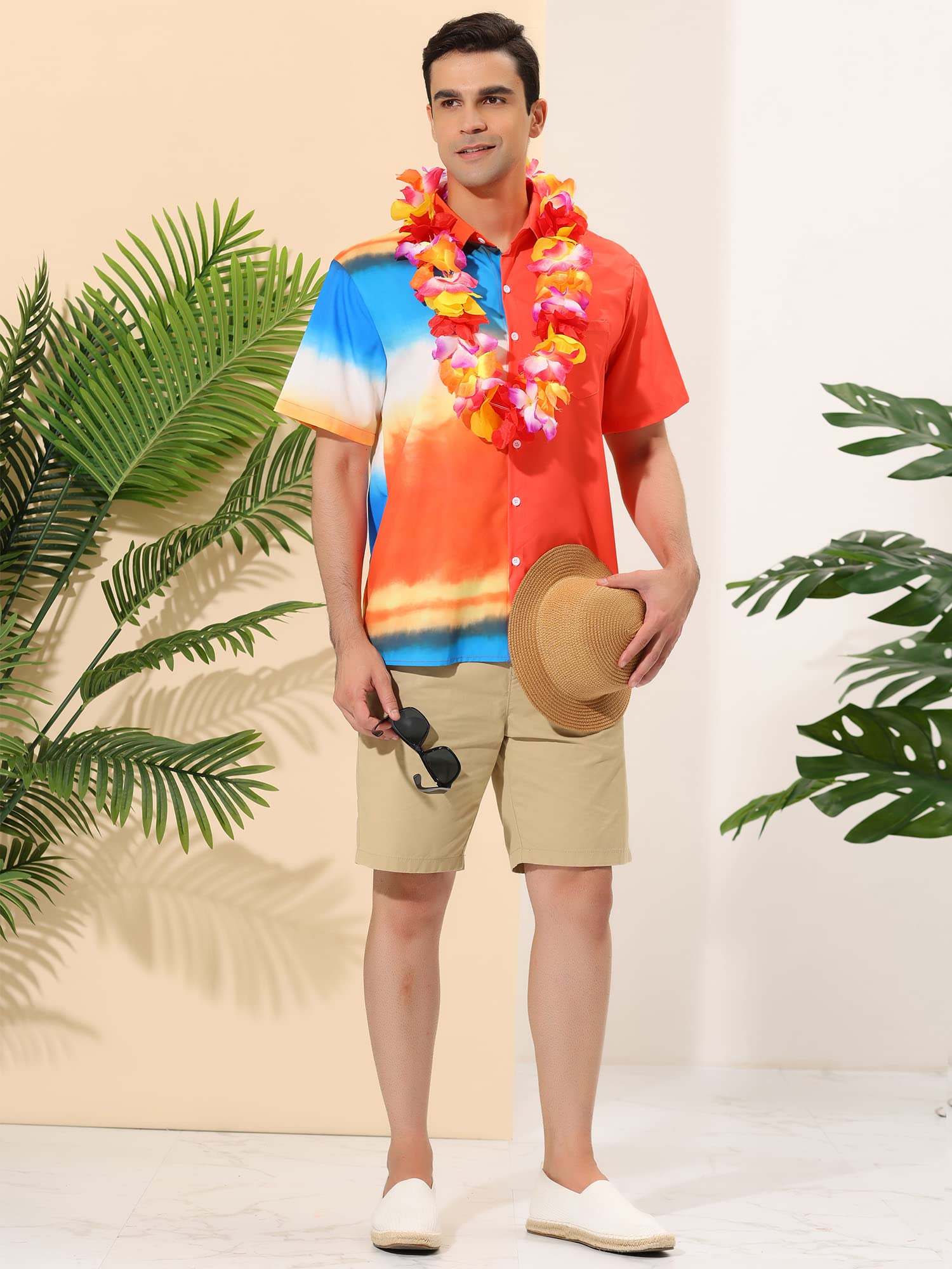 Lars Amadeus Men's Hawaiian Shirt - Short Sleeve Button Down with Chest Pocket & Vibrant Patchwork Design | Perfect for Beach Vacations, Summer Parties & Tropical Getaways