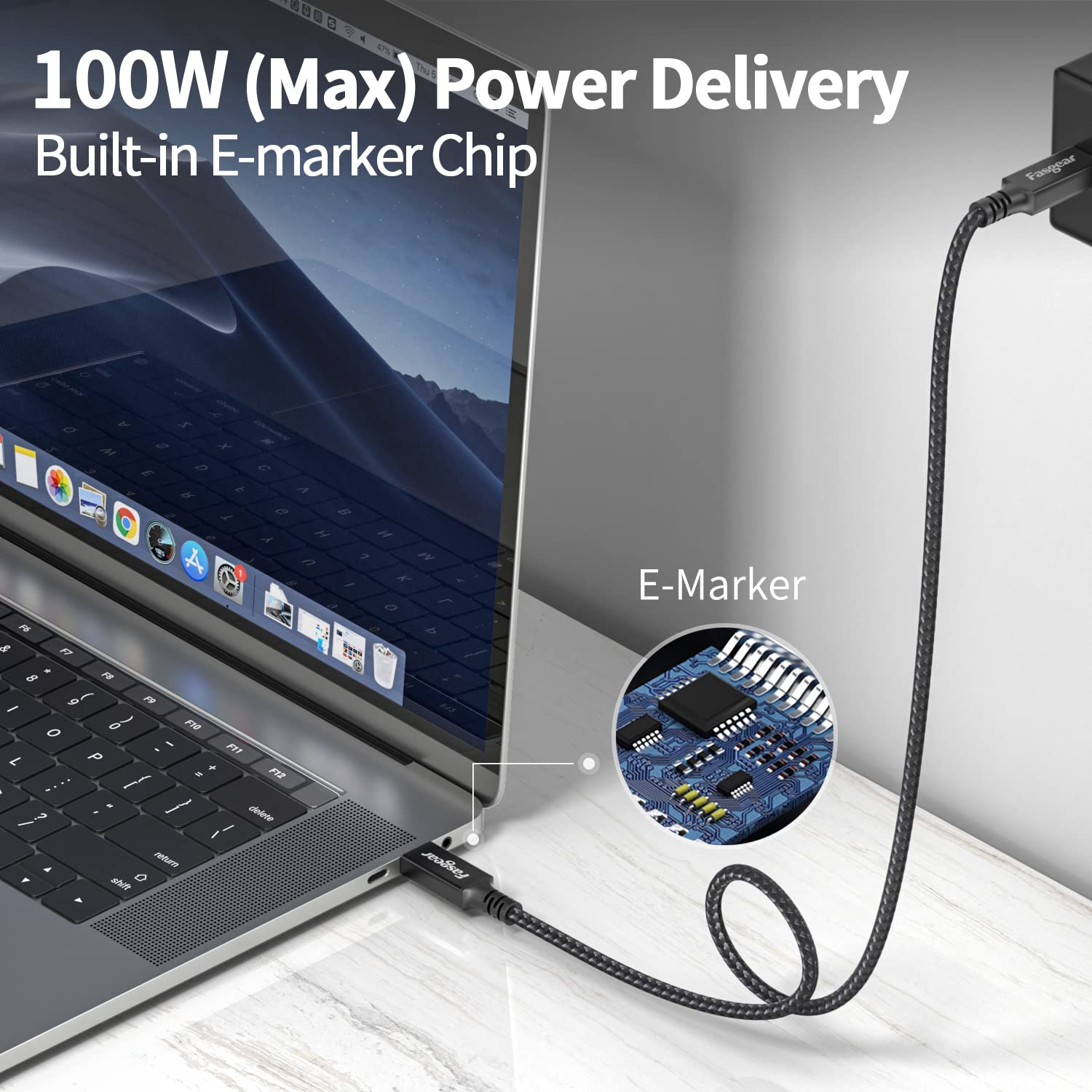 Fasgear USB 4 Cable 3ft, 40Gbps USB C to USB C Cable with 100W Fast Charging & 8K 60Hz Video Support - Compatible with MacBook, iPad, Samsung Galaxy, External SSD, eGPU, Monitors & More - Perfect for Home Office, Gaming & High-Speed Data Transfer