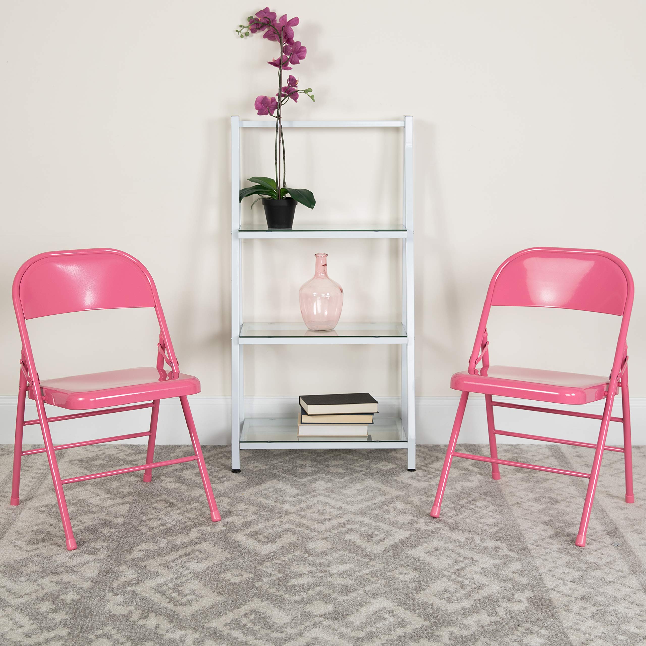 Flash Furniture 2-Pack HERCULES COLORBURST Series Bubblegum Pink Metal Folding Chairs - Heavy Duty Triple Braced & Double Hinged for Indoor/Outdoor Events, Parties, Weddings & Camping