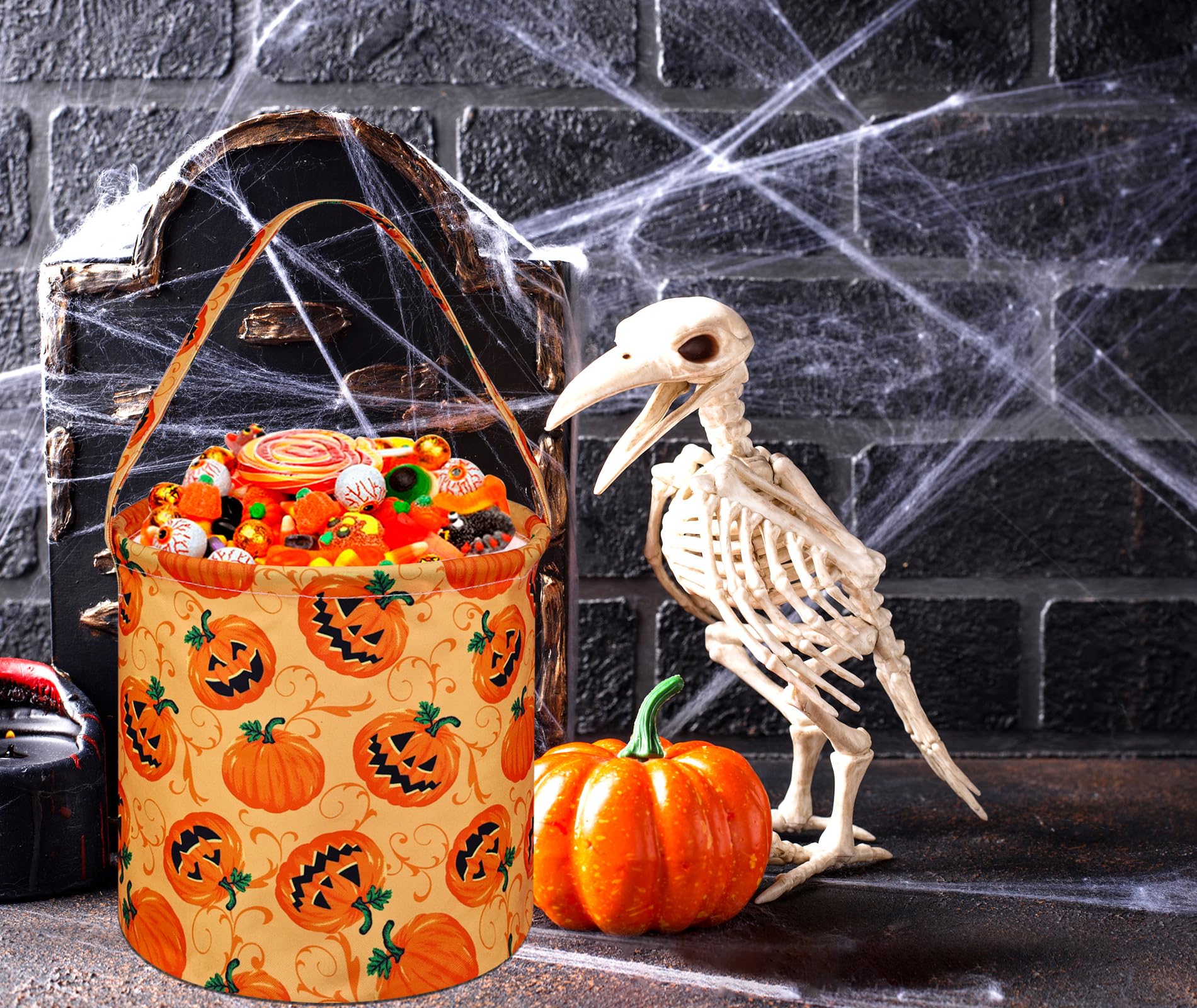 Happy Halloween Pumpkin Storage Basket - Collapsible Gift Bucket with Handles, Home & Office Decor for Nursery, Parties, and Fall Seasonal Decorations