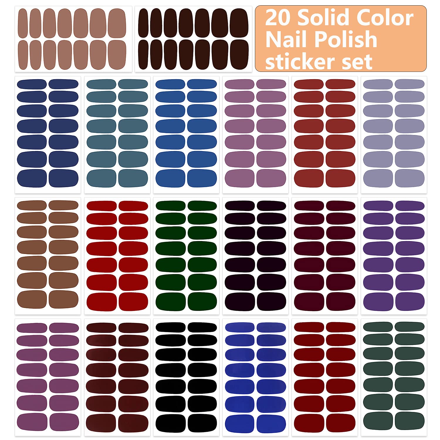 WOKOTO 20 Sheets Dark Solid Color Nail Polish Strips - Self-Adhesive Gel Nail Wraps with Nail File for Women | Punk Rock Nail Art Design for Parties, Concerts & Special Occasions