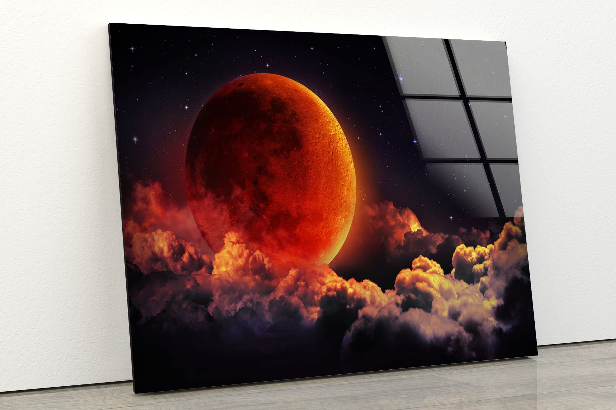 Premium Album Cover Posters - Trendy Wall Art Decor for Girls & Men, Hypebeast Room & Office Decor - Mega Size Tempered Glass Printing Wall Art (Red Full Moon Design) - Perfect for Bedrooms, Living Rooms & Workspaces