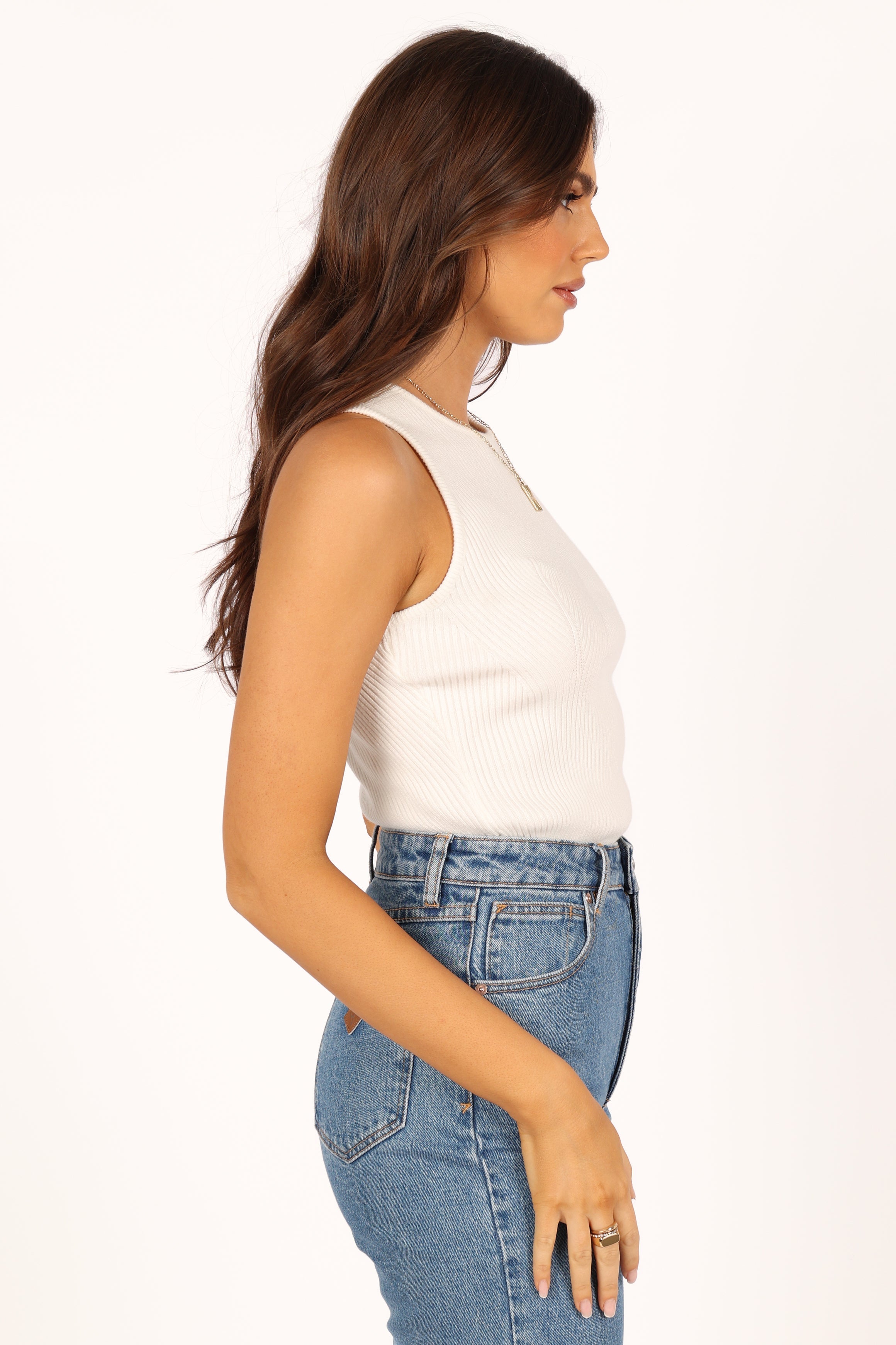Davie Ribbed Knit Top for Women - Soft Stretch White T-Shirt - Casual & Layering Essential - Perfect for Everyday Wear and Office Outfits