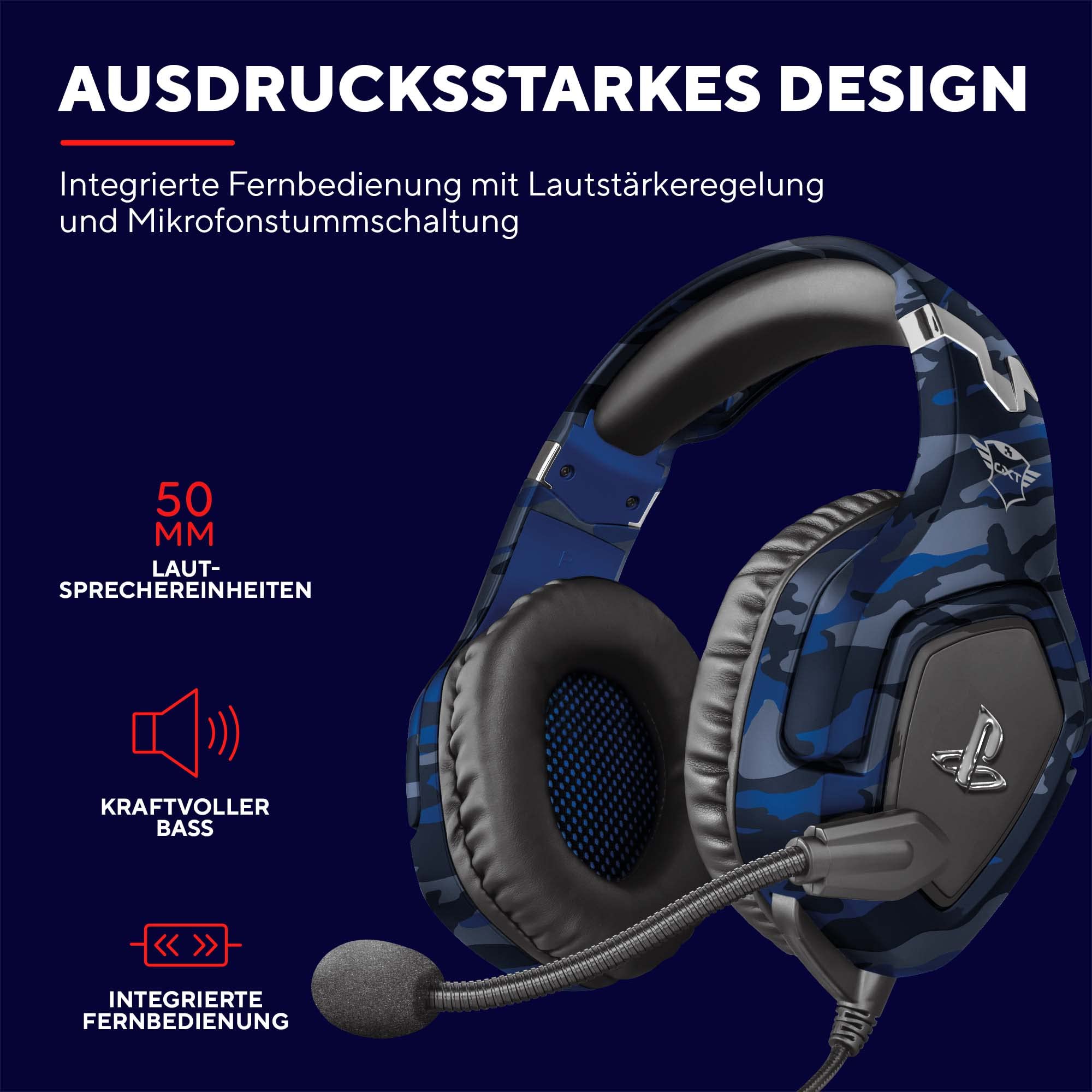 Trust GXT 488 Forze-B Official Licensed PlayStation Gaming Headset for PS4 & PS5 - Foldable Mic, Adjustable Headband, 3.5mm Wired Over-Ear Headphones (Blue) - Perfect for Competitive Gaming & Immersive Audio Experience