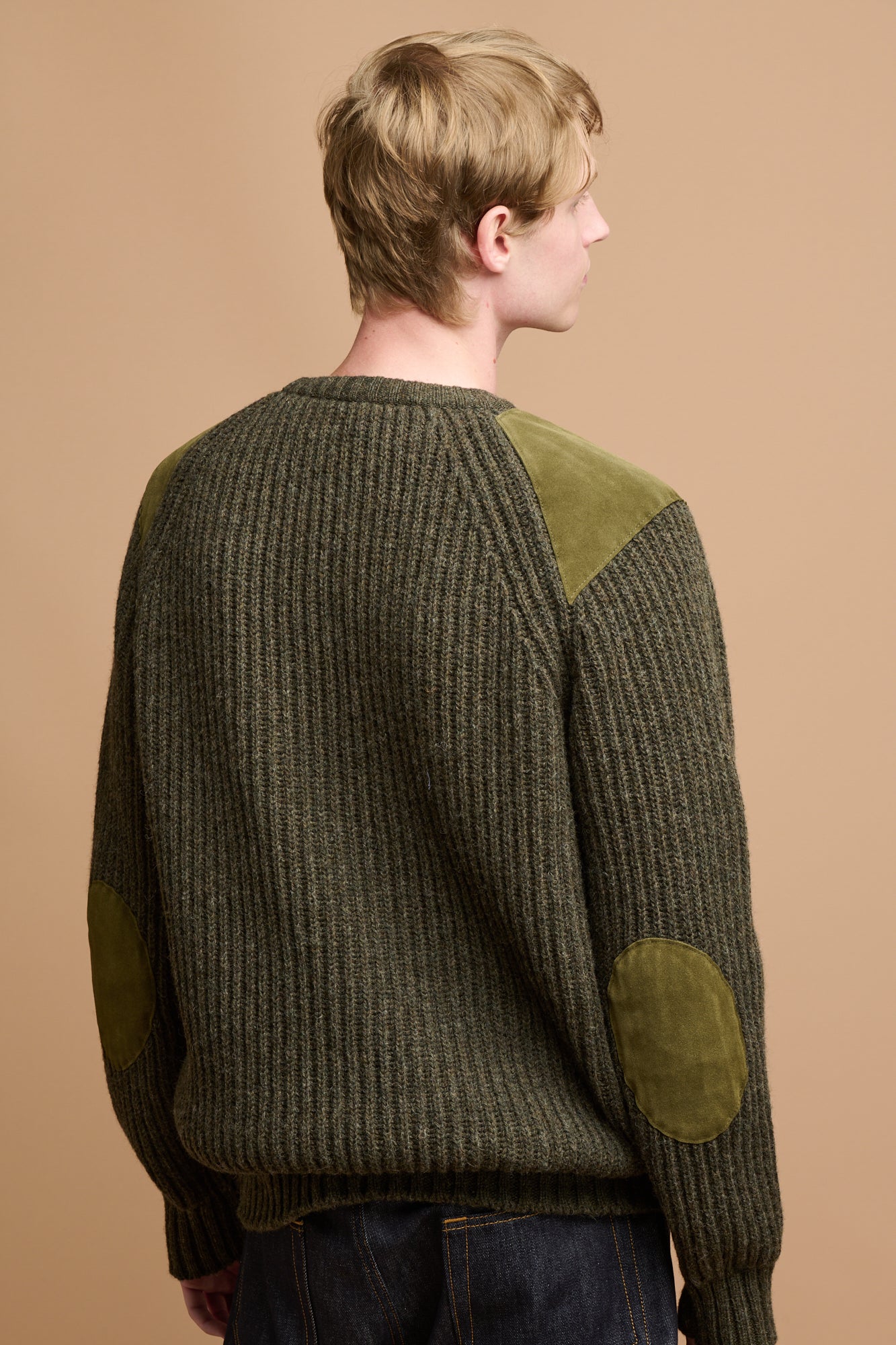 Men's Lambswool Fisherman Ribbed Sweater - Dark Olive Green | Warm Winter Knit Pullover for Casual Outfits & Outdoor Activities