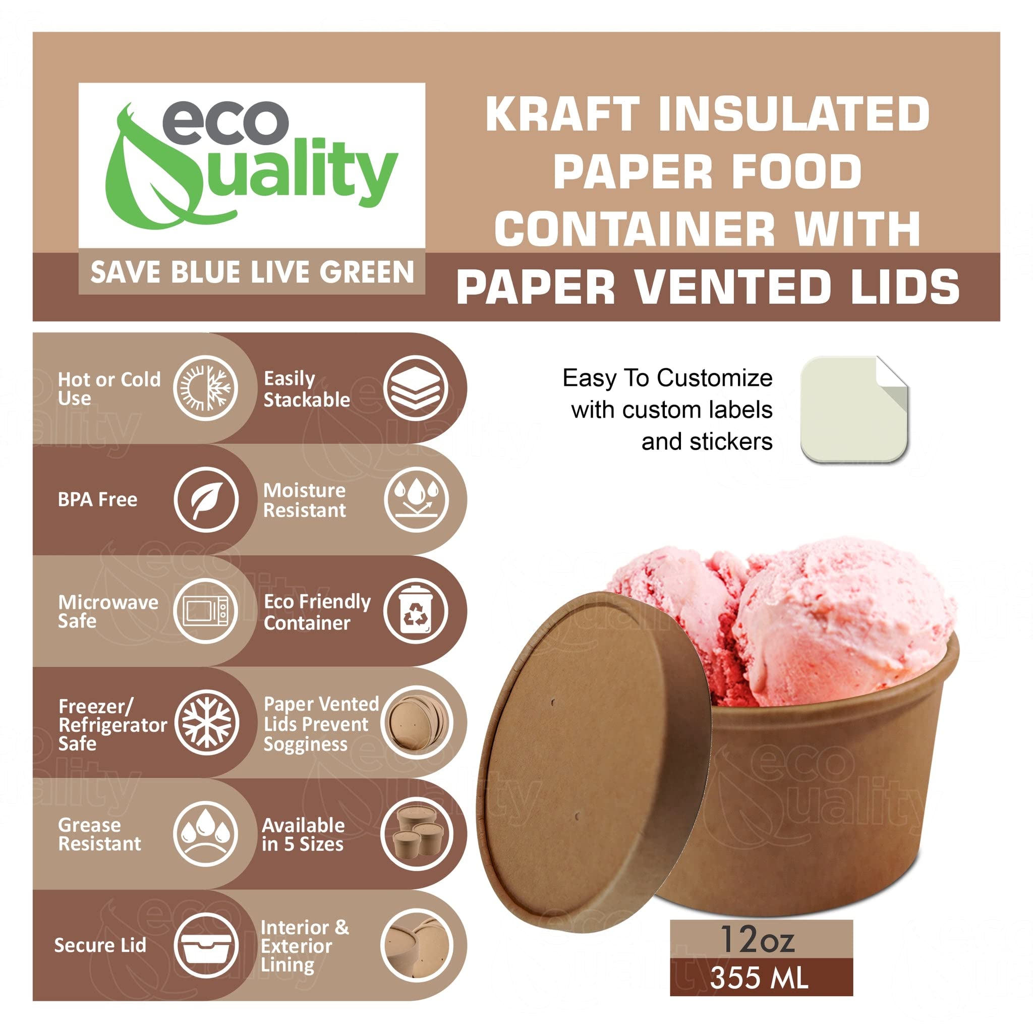 Eco-Friendly Disposable Kraft Paper Soup Containers with Lids - 12oz Microwave & Freezer Safe Takeout Bowls for Ice Cream, Frozen Yogurt, Desserts (Pack of 150) - Perfect for Parties, Catering & Food Storage