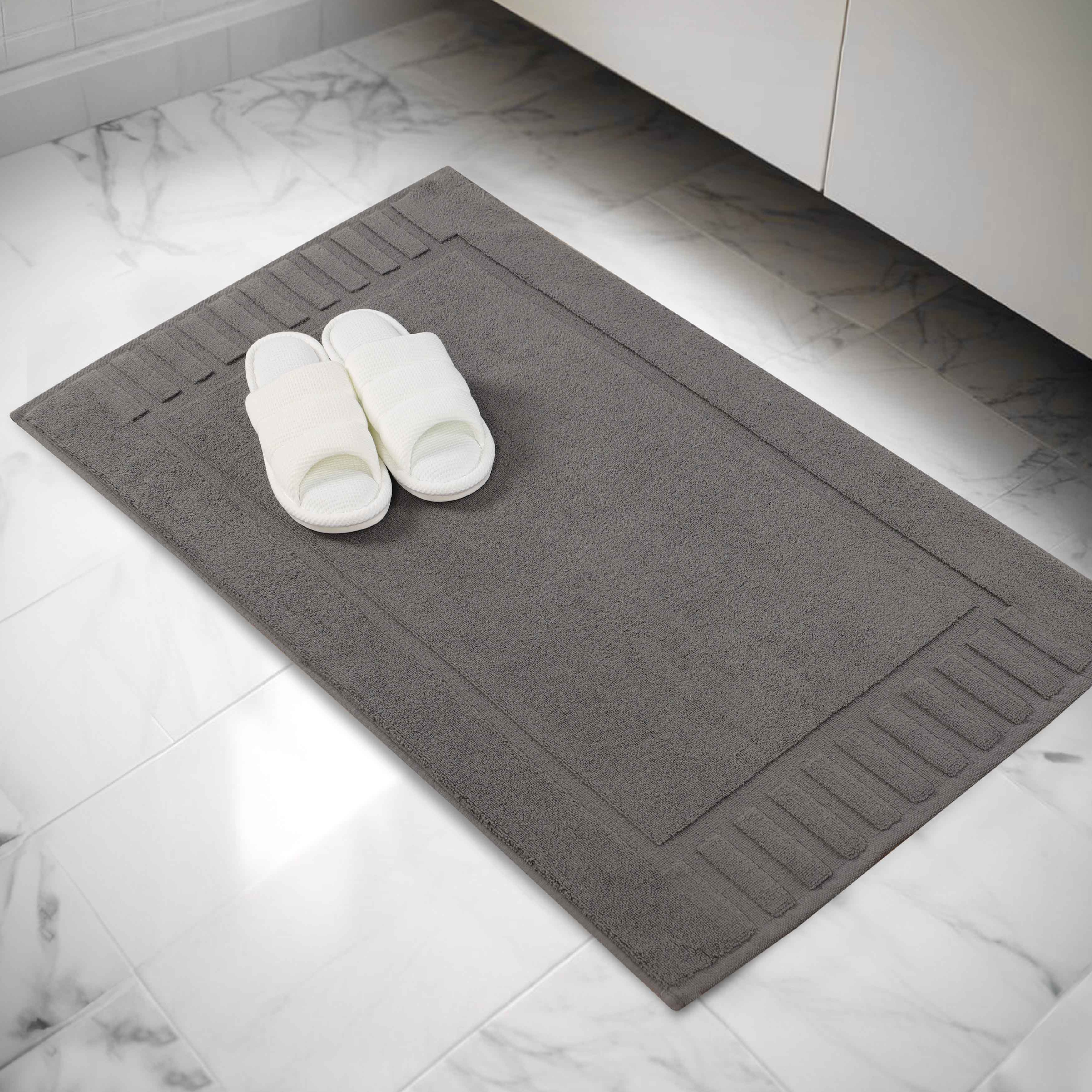 Premium Cotton Modern Geometric Border Bath Mat Set of 2 - Ultra Absorbent, Non-Slip, Quick Dry Bathroom Rug for Bath, Shower & Vanity Area