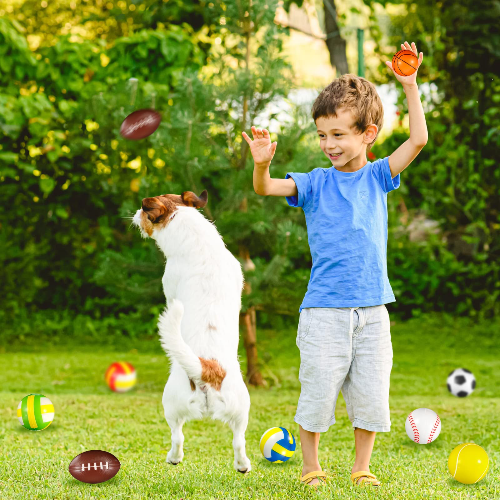 96 Pack 2.5 Inch Mini Foam Sports Stress Balls - Basketball, Football, Baseball, Soccer, Tennis, Volleyball with Storage Bag - Perfect for Pool Party, Beach Games, Birthday Favors, Classroom Rewards & Stress Relief Toys