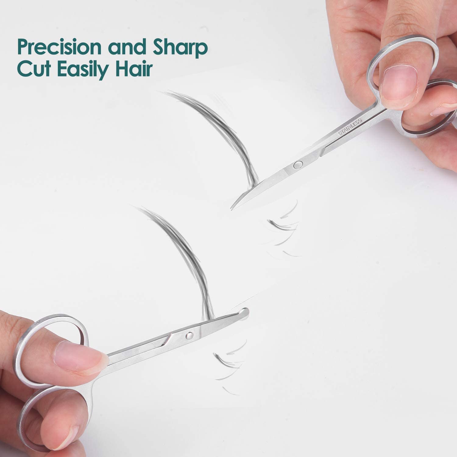 Professional Stainless Steel Eyebrow Scissors & Nose Hair Trimmer Set - Curved & Rounded Safety Scissors for Men, Women, Facial Hair, Eyelashes, Beard Grooming - Perfect for Home, Travel & Salon Use