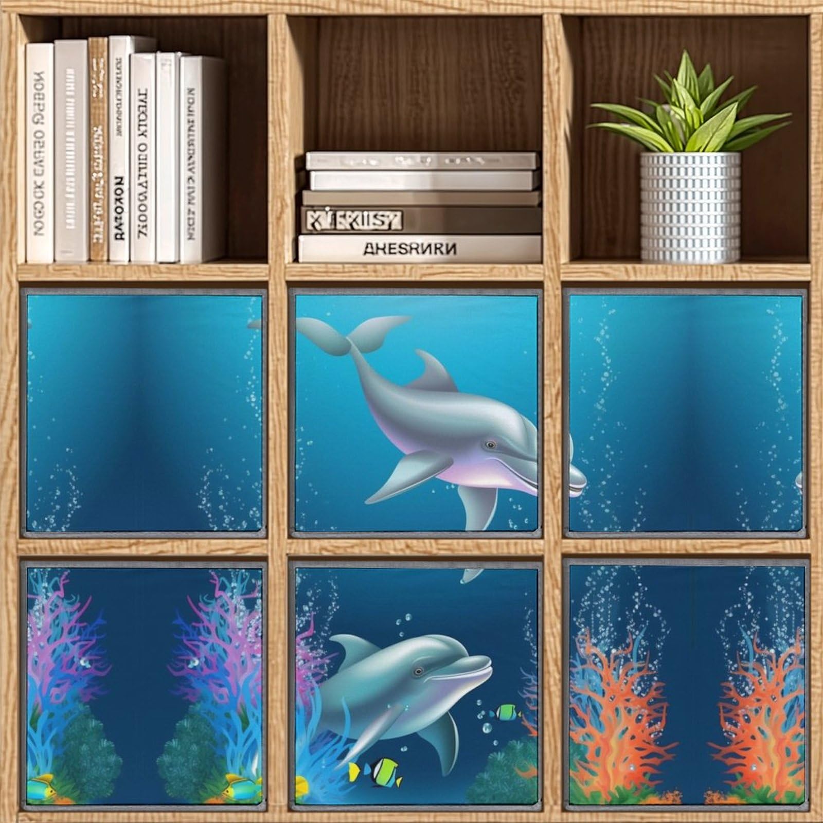 6-Pack Collapsible Storage Bins with Handles - Dolphin & Fish Pattern Storage Baskets for Closet, Clothing, Toys Organization - Space Saving Home & Office Organizer for Bedroom, Kids Room, Laundry