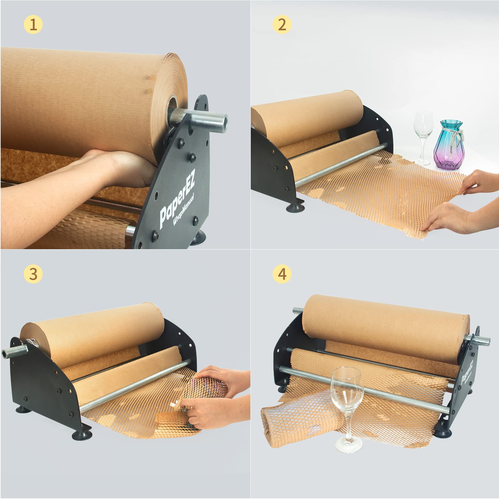 Honeycomb Packing Paper Roll Dispenser - Kraft Wrapping Paper Holder Manual Machine for Small Business | Improve Packing Efficiency | Ideal for E-commerce, Retail & Shipping Packaging (Dispenser Only)