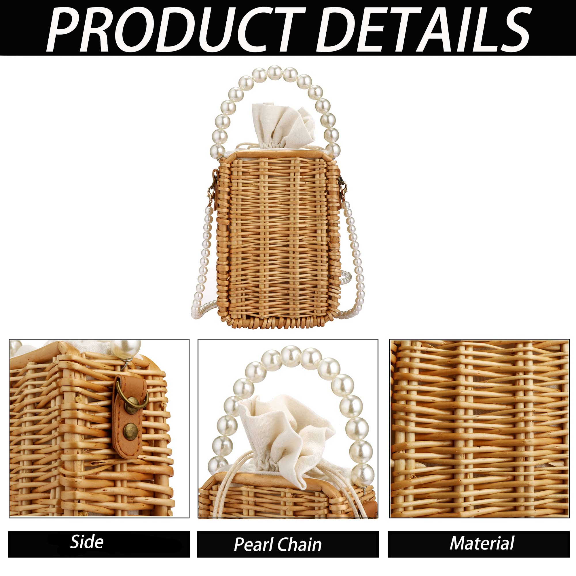 Women's Lightweight Straw Crossbody Bag - Fashionable Retro Pearl Shoulder Purse for Beach, Summer & Casual Outings | Perfect for Travel, Shopping & Outdoor Activities