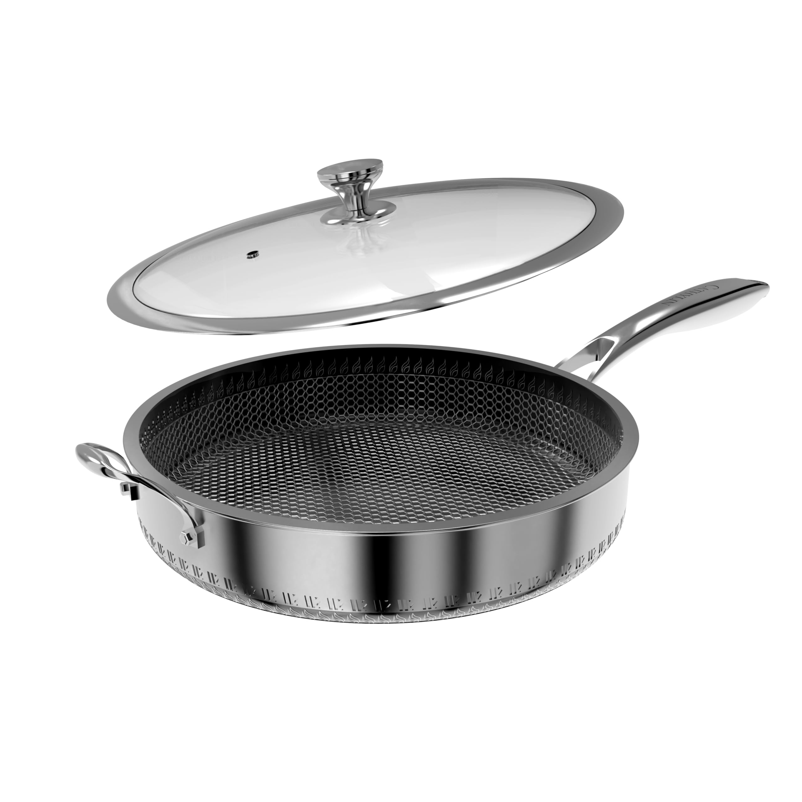 Premium 316L Stainless Steel 8QT Hexagon Nonstick Frying Pan with Lid - PFOA Free, Oven & Dishwasher Safe Wok - Ergonomic Single Handle Design for Professional Cooking - Perfect for Stir-Frying, Sautéing & Family Meals