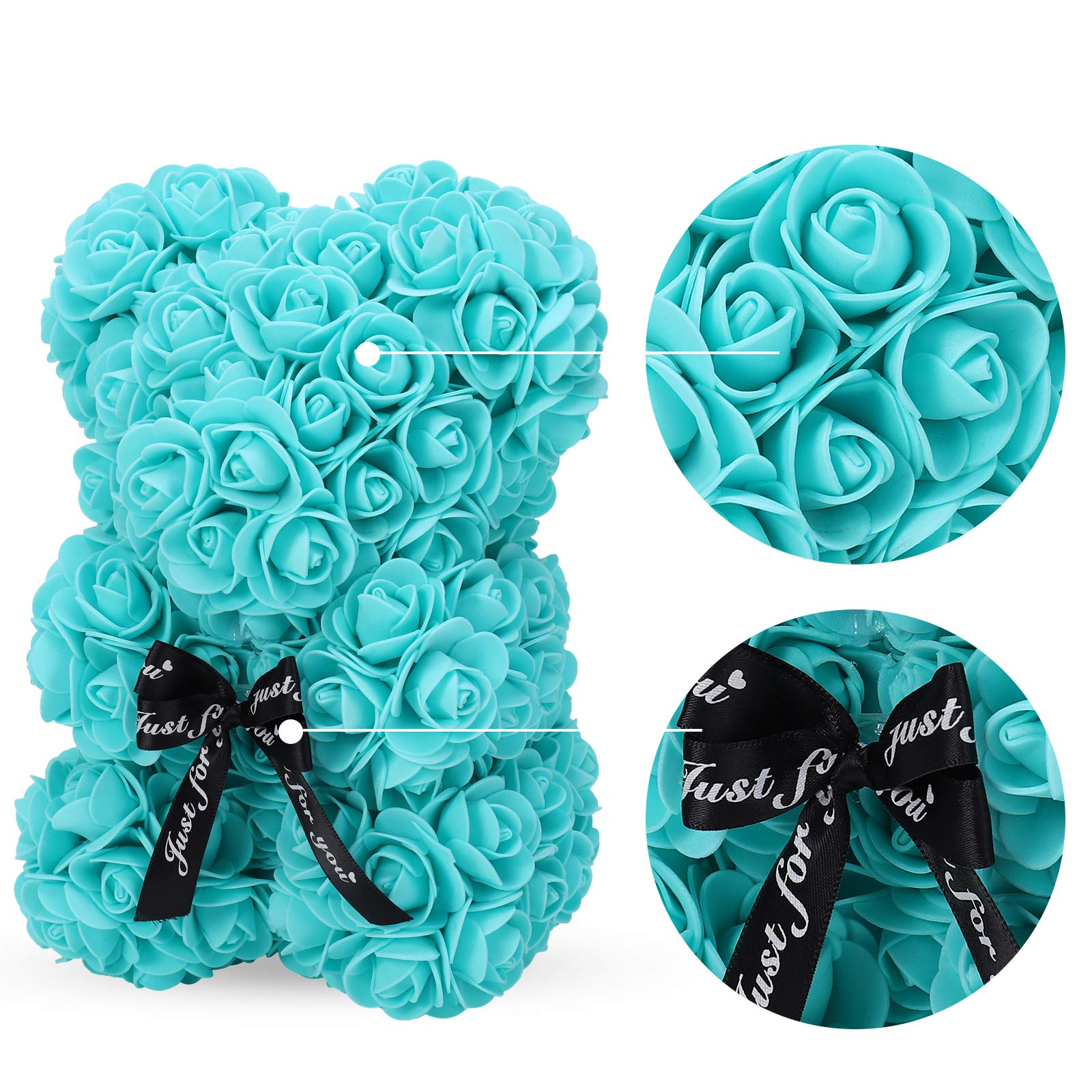 LINKLO 10-inch Rose Teddy Bear - Artificial Rose Flower Bear Gift for Wedding, Mother's Day, Anniversary - Includes Transparent Gift Box (T Blue) - Perfect for Romantic Surprises, Birthday Presents & Home Decor