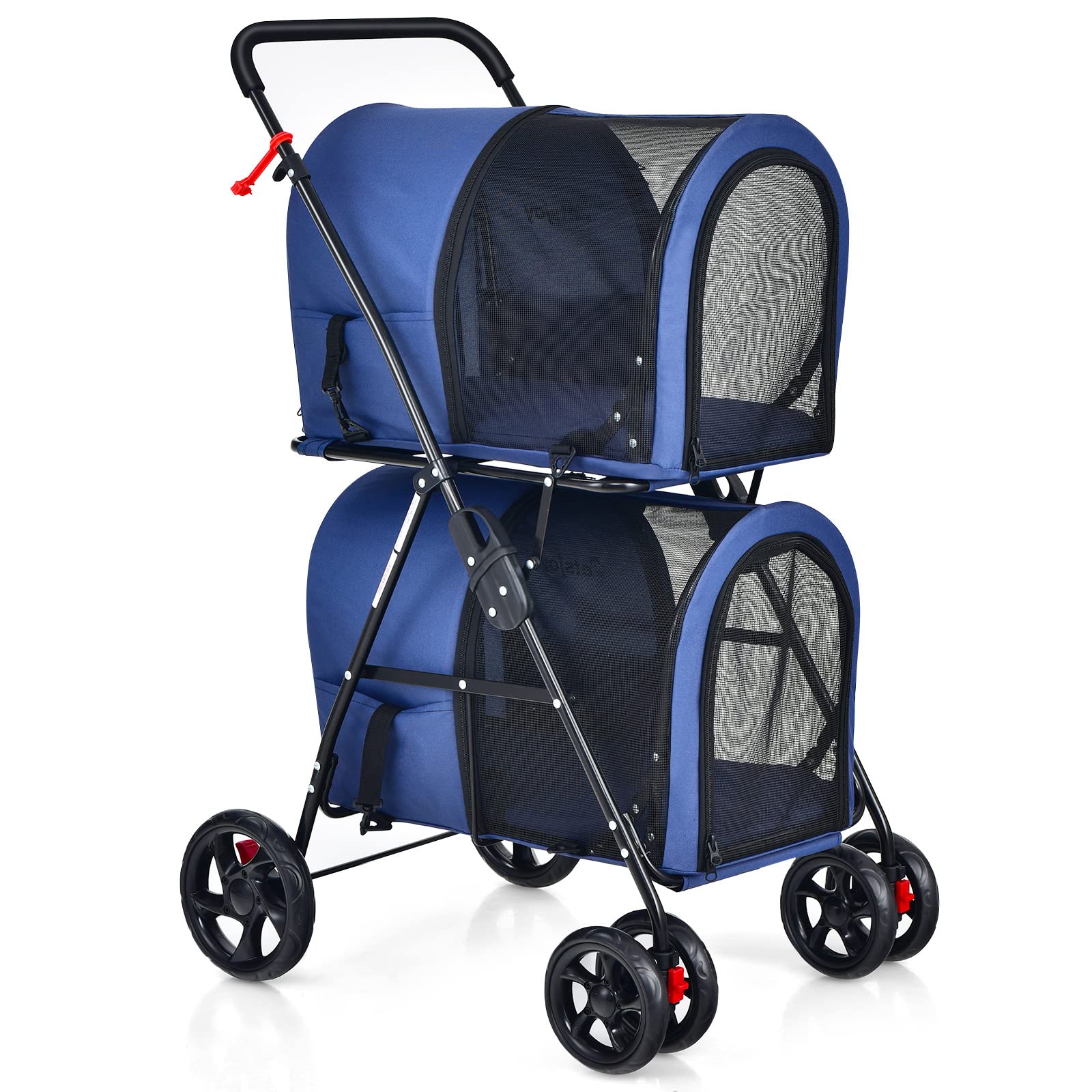 Giantex Double Pet Stroller for Dogs & Cats - 2 Detachable Carrier Bags, Safety Belt, 4 Lockable Wheels - Foldable Travel Carrier for Small & Medium Pets - Perfect for Park Walks, Vet Visits & Shopping Trips (Navy Blue)